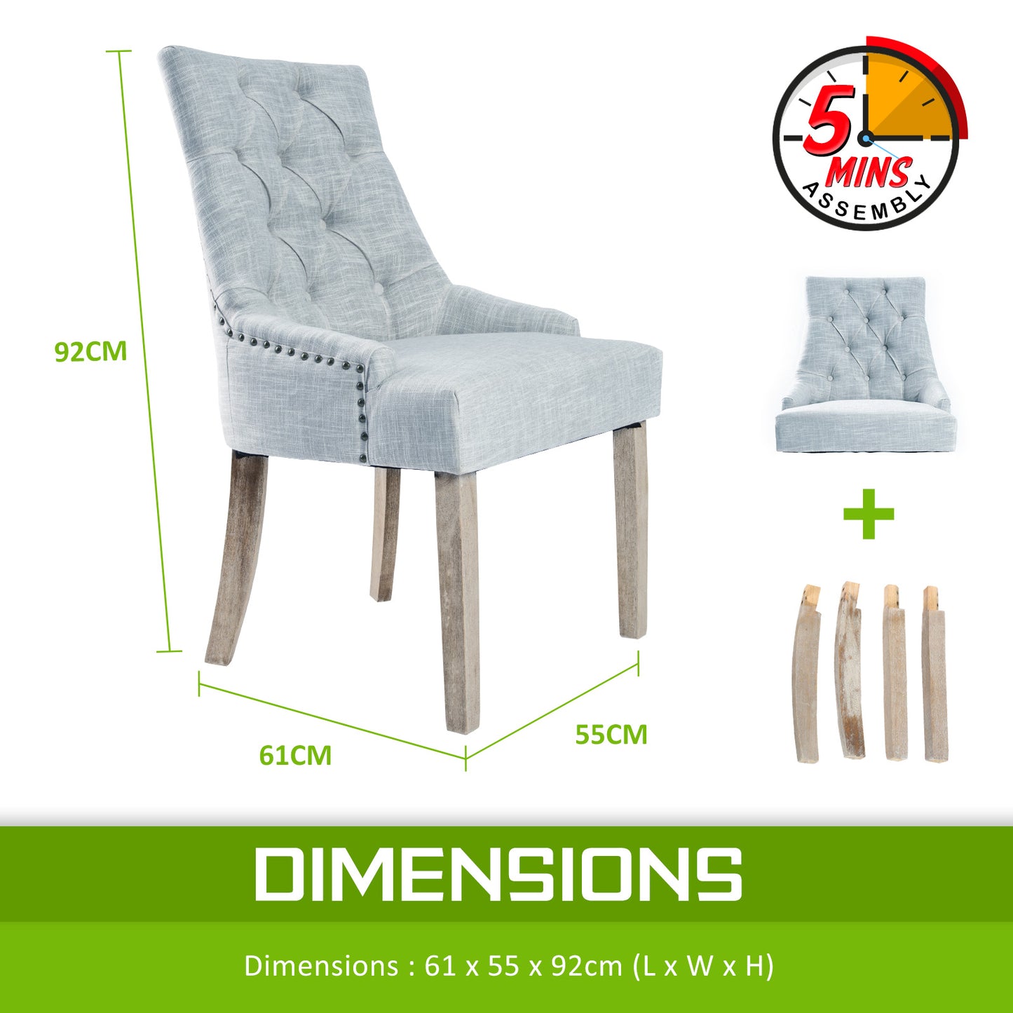 French Provincial Dining Chair Oak Leg AMOUR GREY - Cosy Abode
