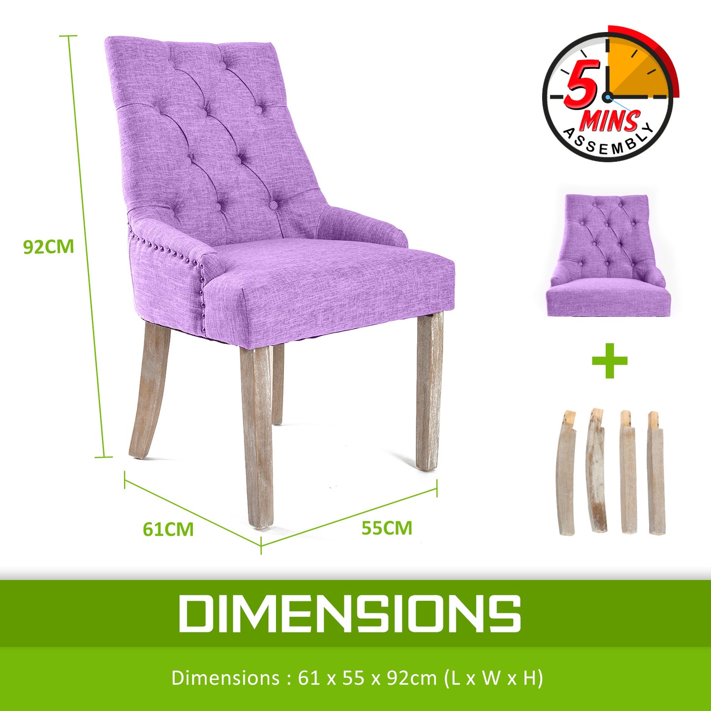 French Provincial Dining Chair Oak Leg AMOUR VIOLET - Cosy Abode