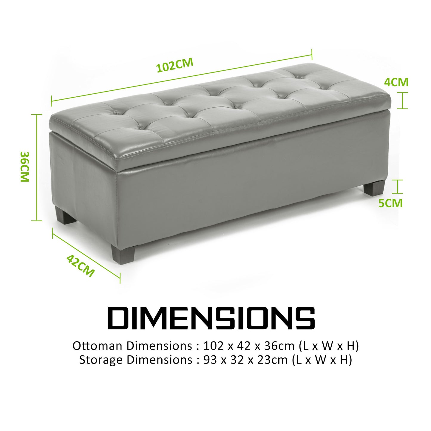La Bella 102cm Grey Storage Ottoman Stool Leather - Cosy Abode