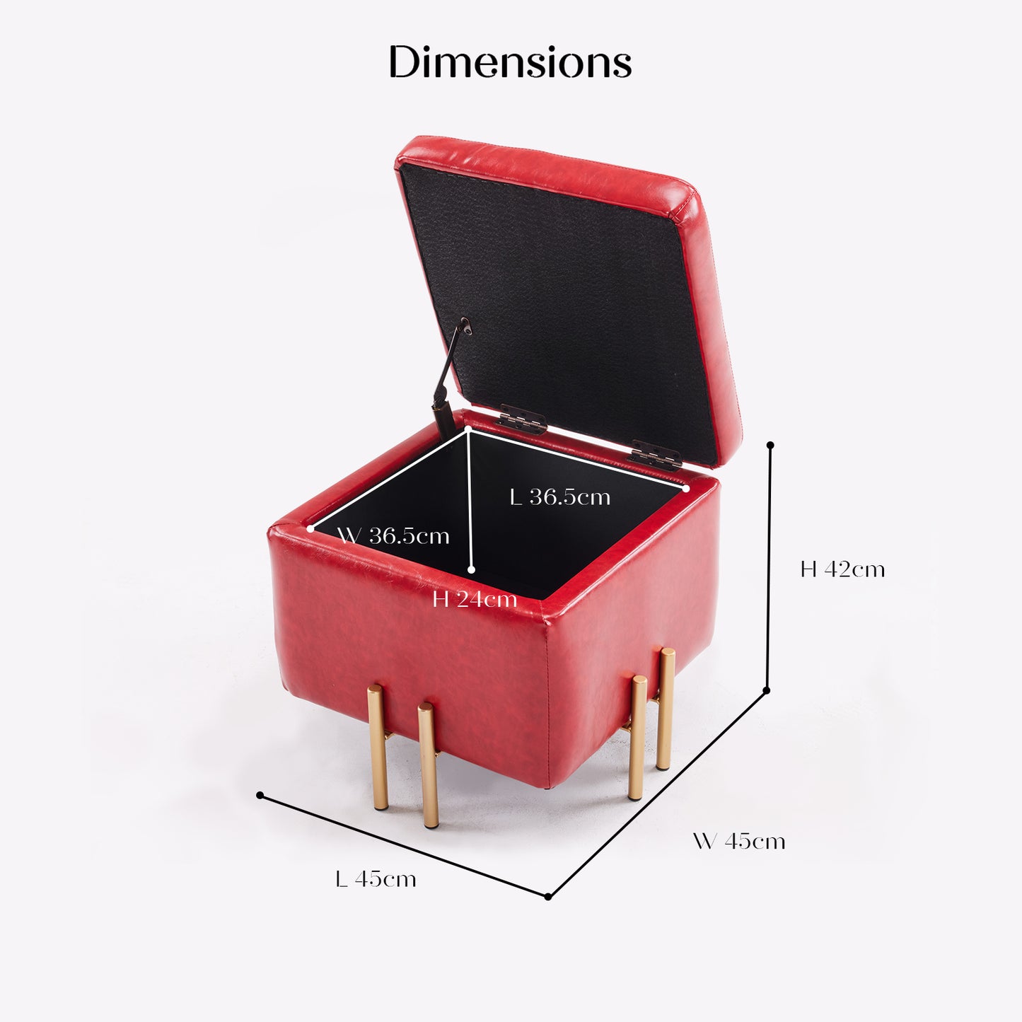 Storage Ottoman Foot Stool Cube Tuffet Seat 45cm PU Leather RED - Cosy Abode
