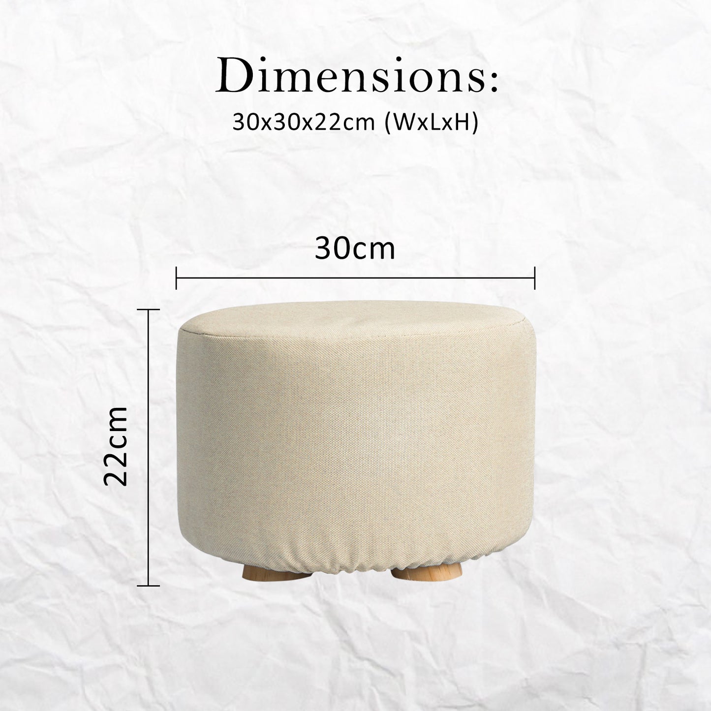 Fabric Ottoman Round Wooden Leg Foot Stool - BEIGE - Cosy Abode