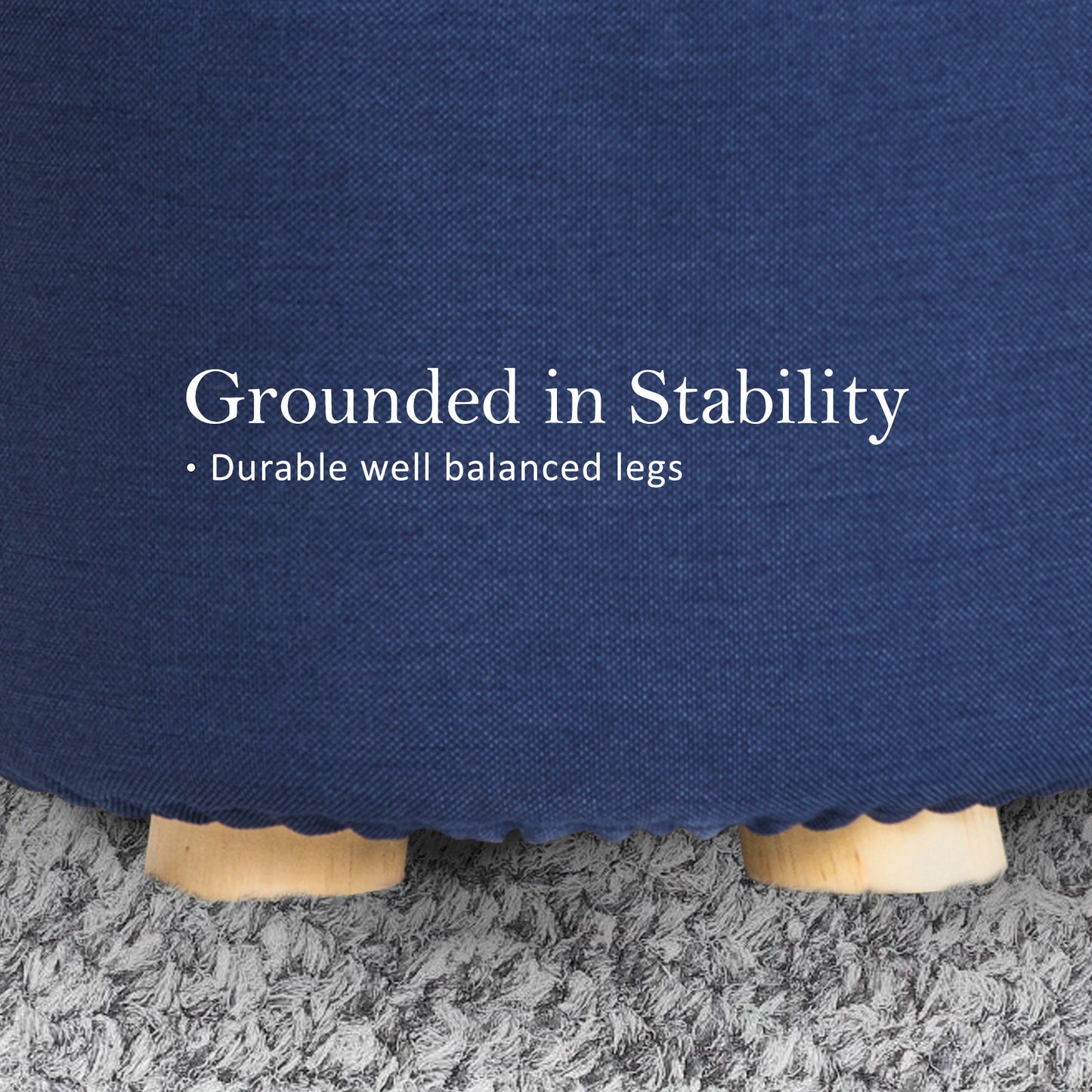 Fabric Ottoman Round Wooden Leg Foot Stool - DARK BLUE - Cosy Abode