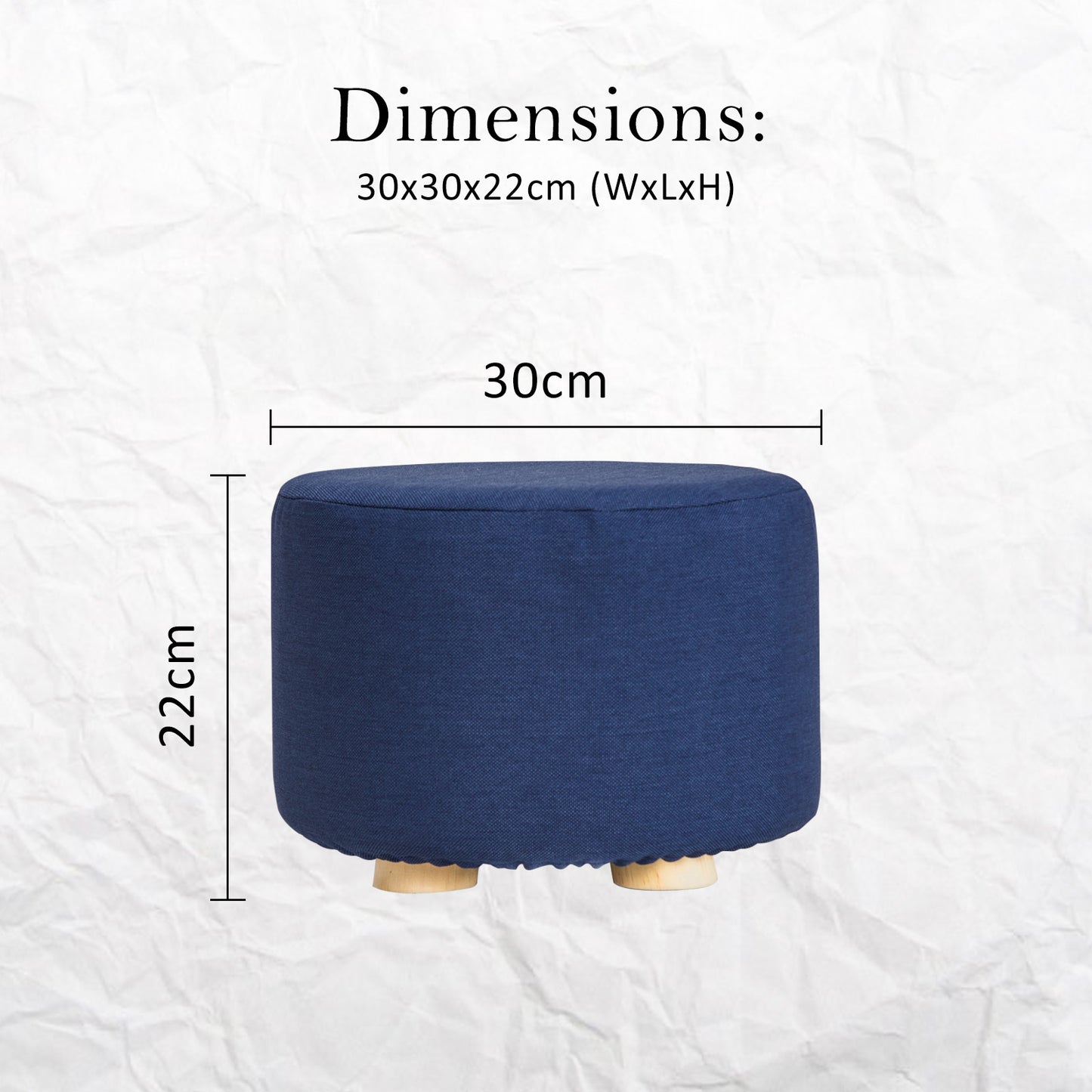 Fabric Ottoman Round Wooden Leg Foot Stool - DARK BLUE - Cosy Abode