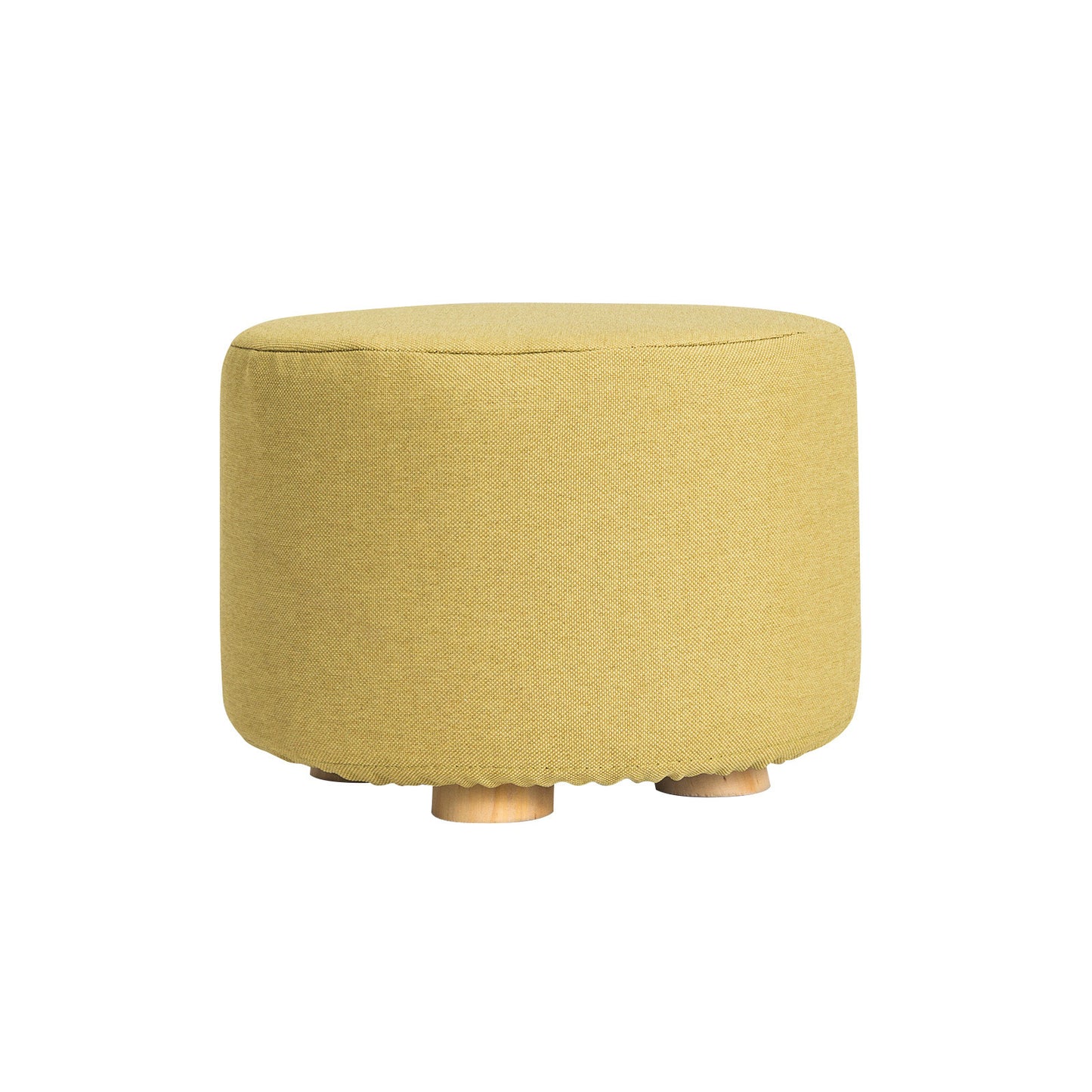 Fabric Ottoman Round Wooden Leg Foot Stool - MUSTARD YELLOW - Cosy Abode