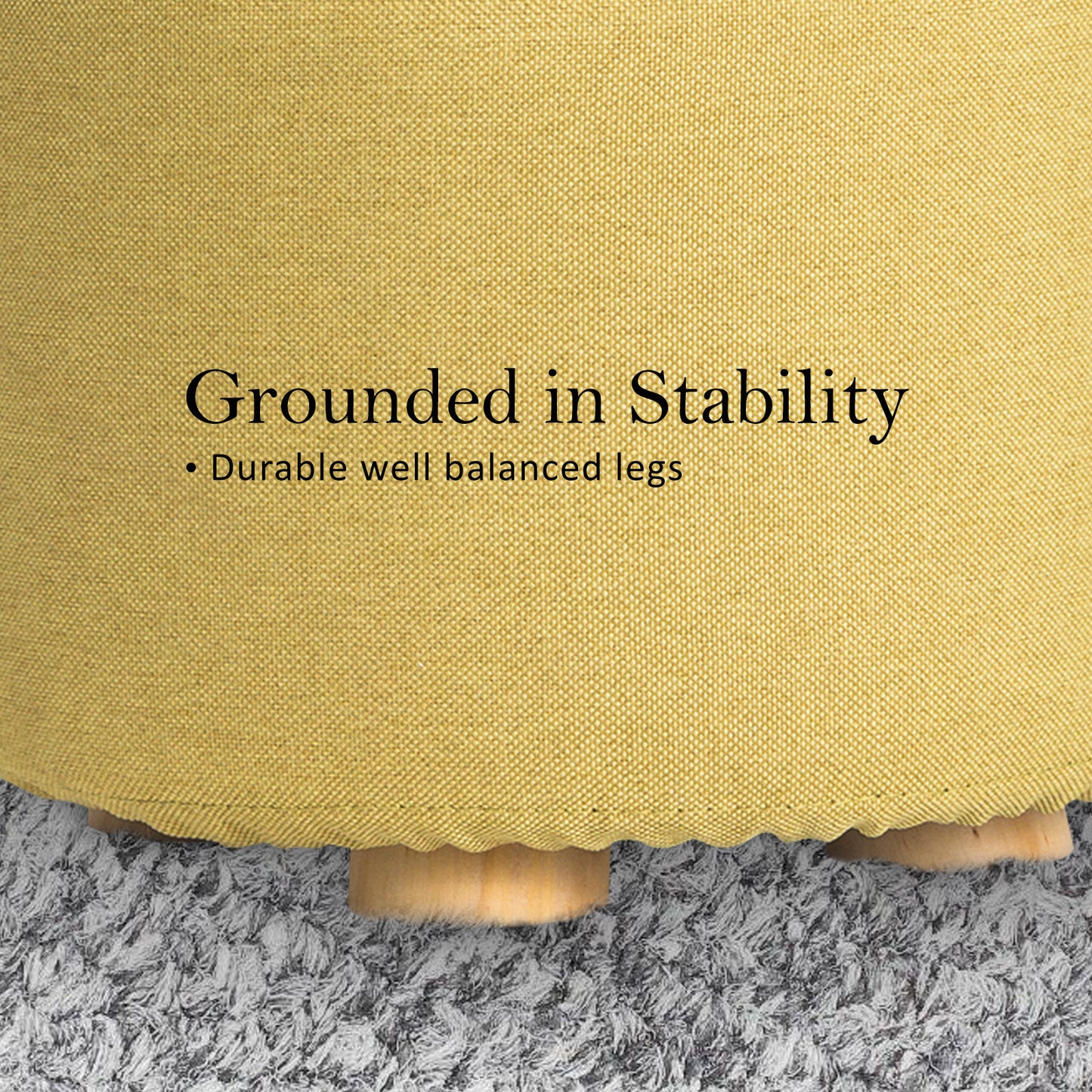 Fabric Ottoman Round Wooden Leg Foot Stool - MUSTARD YELLOW - Cosy Abode