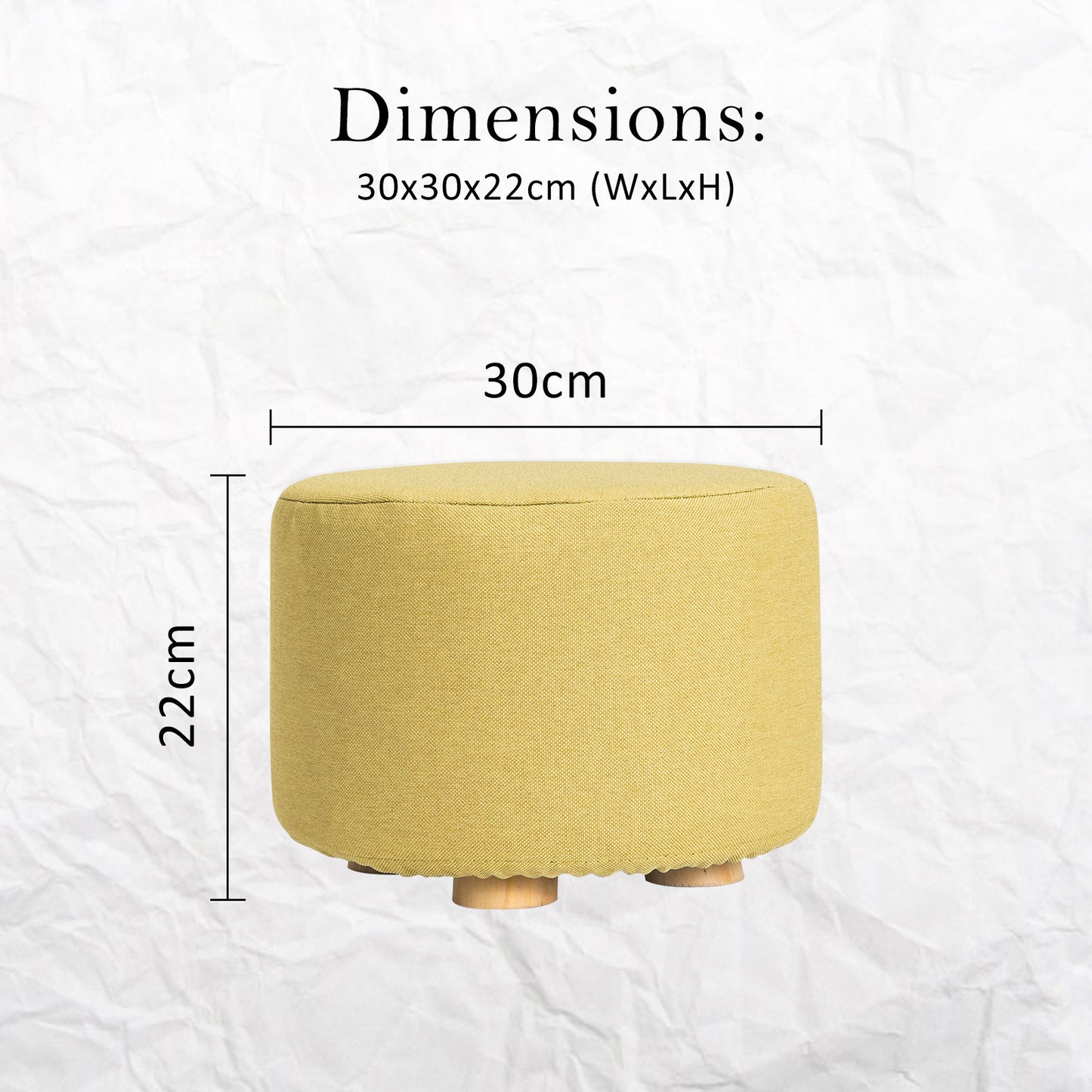 Fabric Ottoman Round Wooden Leg Foot Stool - MUSTARD YELLOW - Cosy Abode