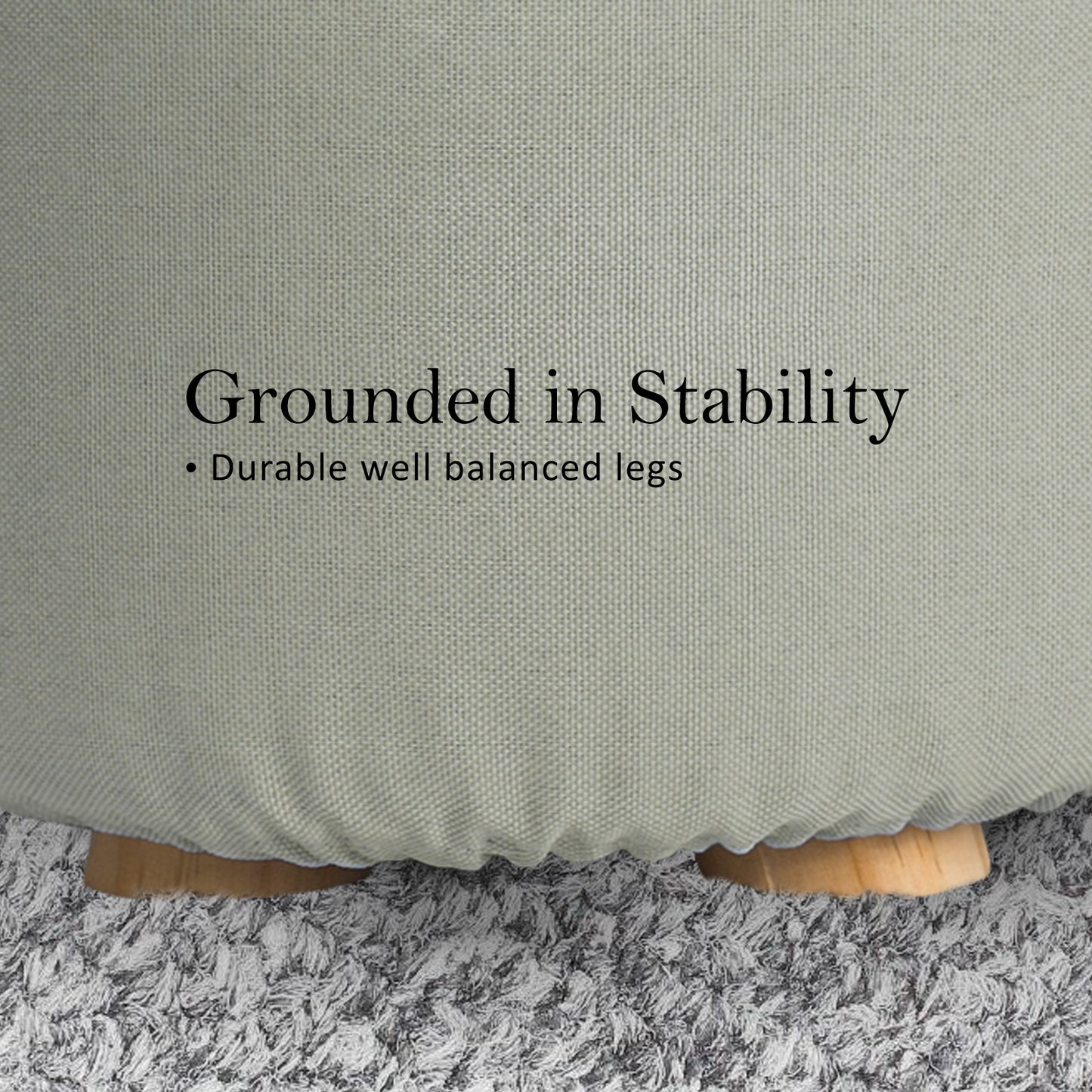 Fabric Ottoman Round Wooden Leg Foot Stool - GREY - Cosy Abode
