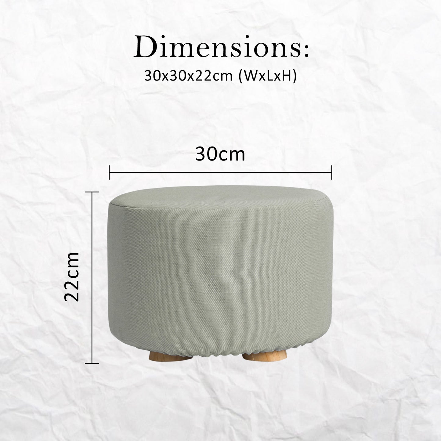 Fabric Ottoman Round Wooden Leg Foot Stool - GREY - Cosy Abode