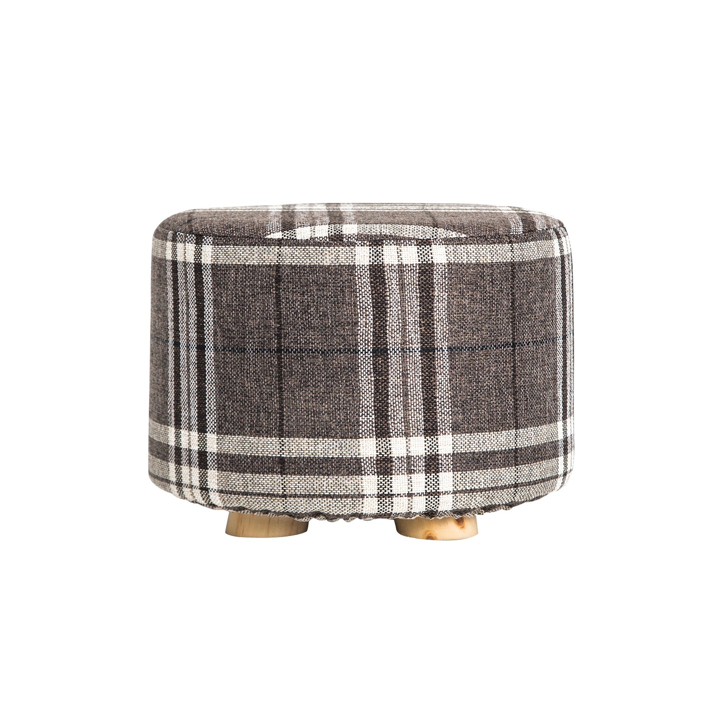 Fabric Ottoman Round Wooden Leg Foot Stool - LATTICE - Cosy Abode