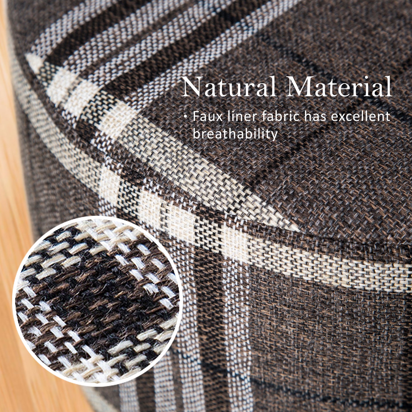 Fabric Ottoman Round Wooden Leg Foot Stool - LATTICE - Cosy Abode