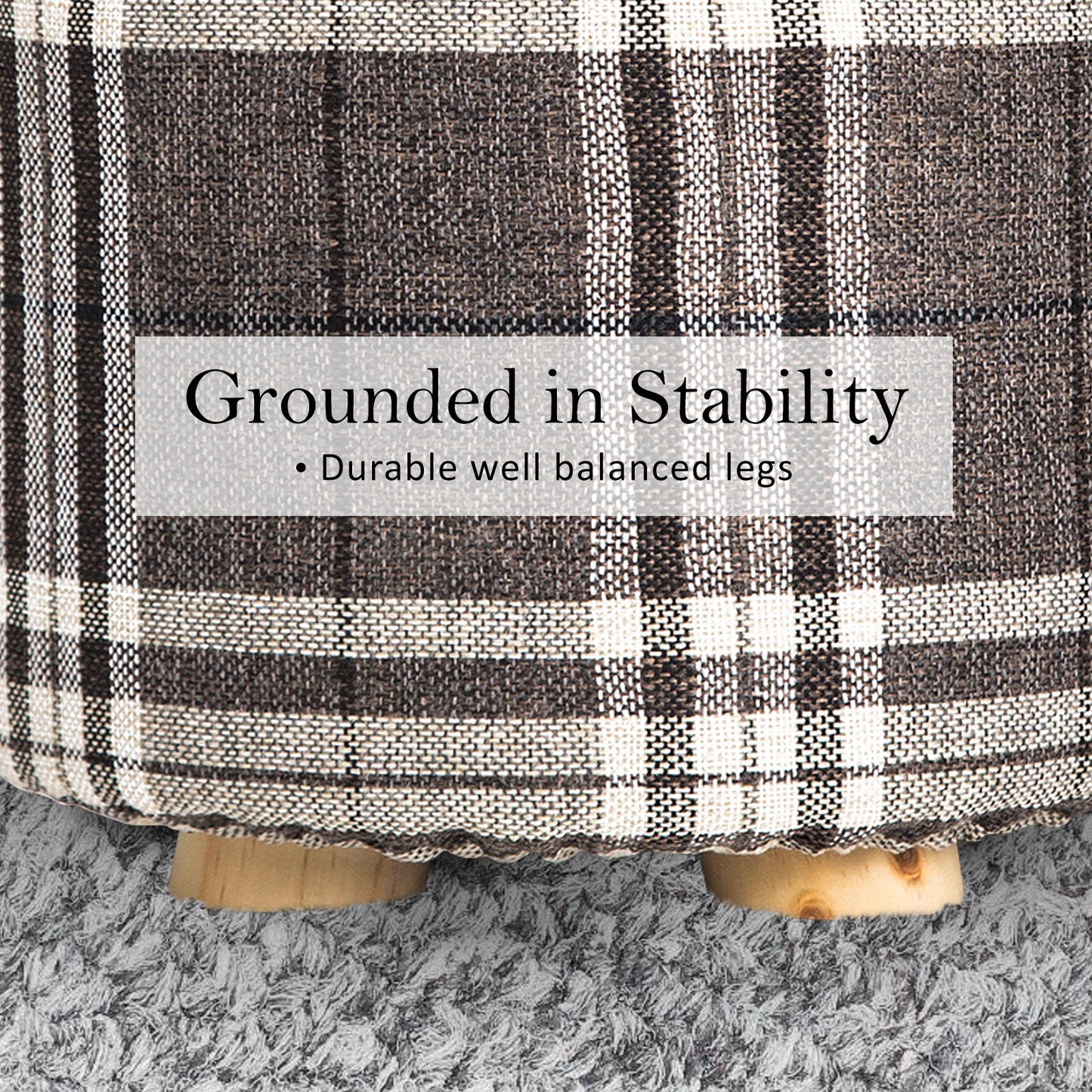 Fabric Ottoman Round Wooden Leg Foot Stool - LATTICE - Cosy Abode