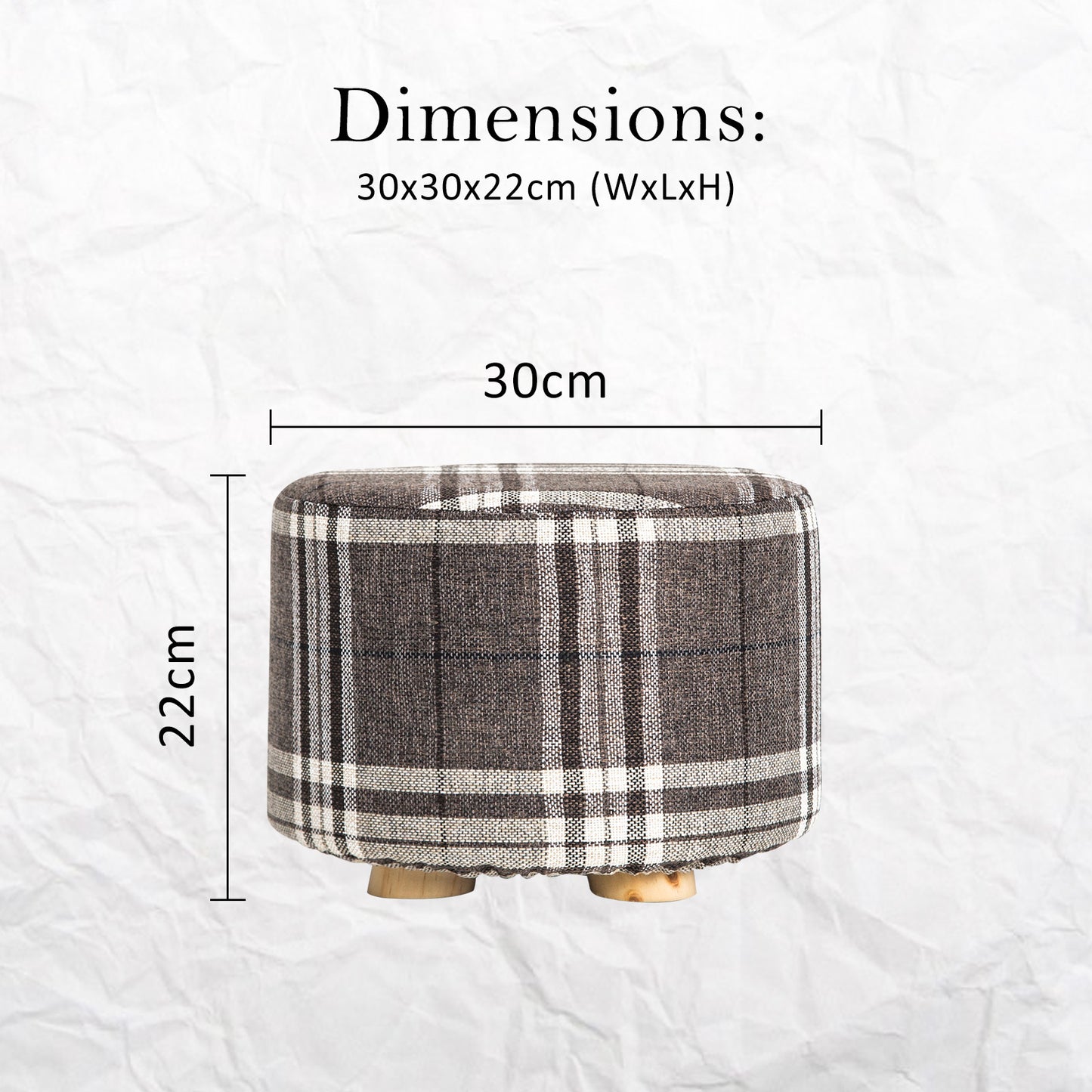 Fabric Ottoman Round Wooden Leg Foot Stool - LATTICE - Cosy Abode