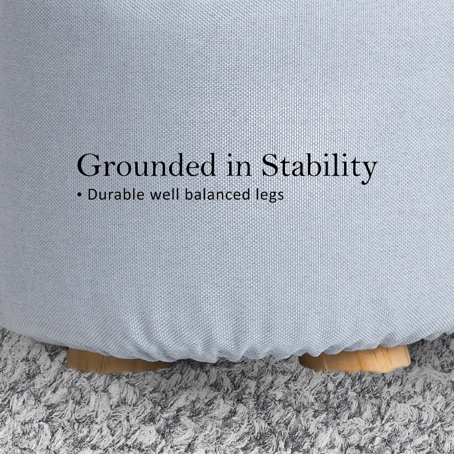 Fabric Ottoman Round Wooden Leg Foot Stool - LIGHT BLUE - Cosy Abode