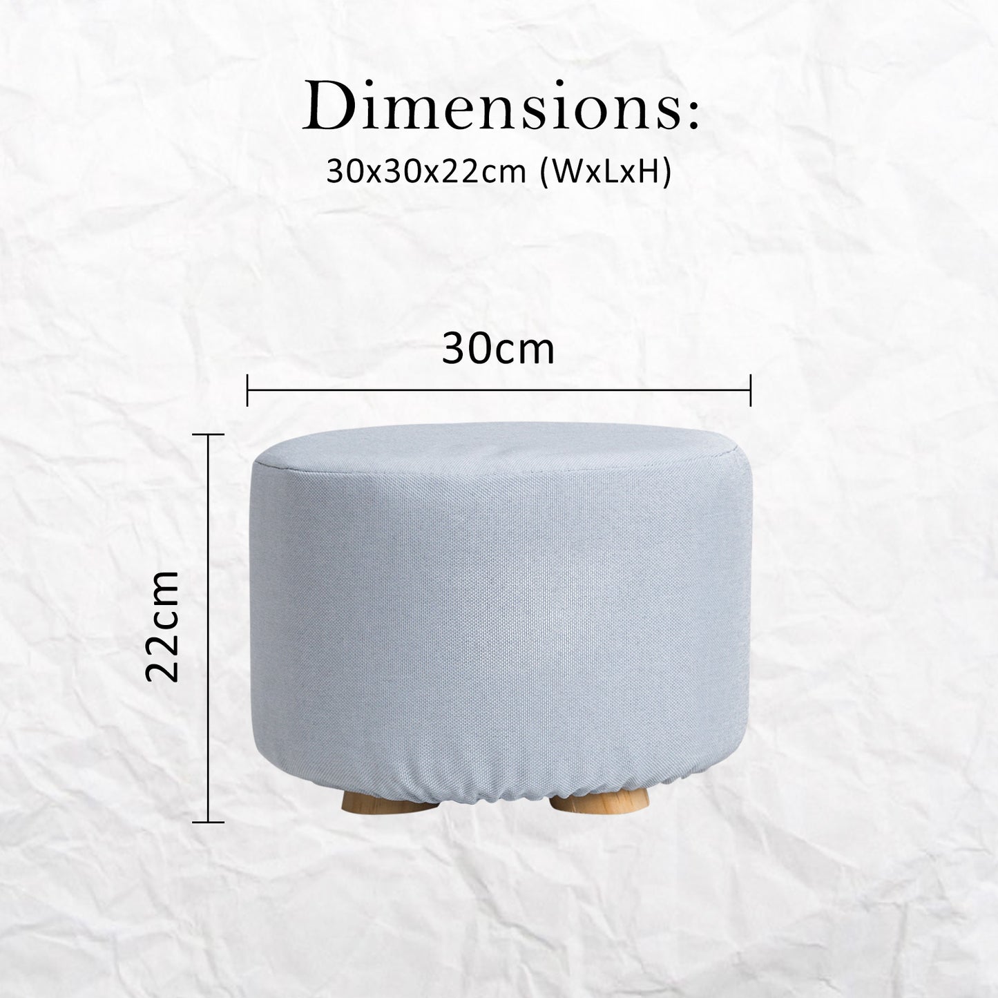 Fabric Ottoman Round Wooden Leg Foot Stool - LIGHT BLUE - Cosy Abode