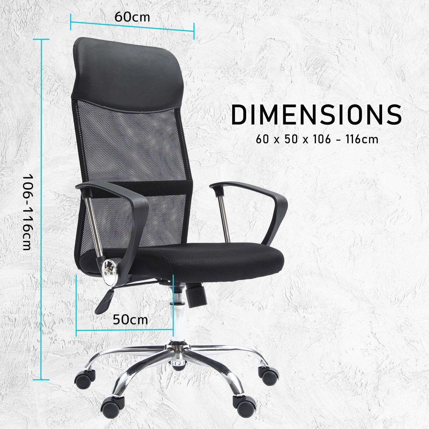 Office Chair Mesh High Back In-Built Lumbar BREEZE BLACK - Cosy Abode
