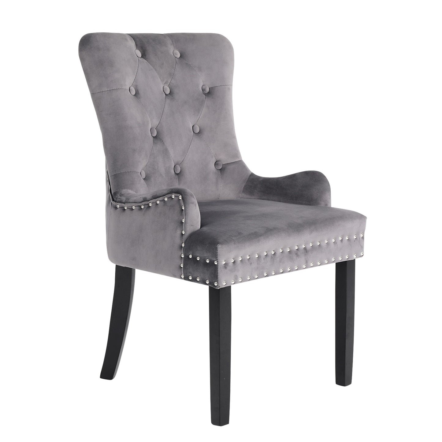 French Provincial Dining Chair Ring Studded Velvet Rubberwood Leg LISSE GREY - Cosy Abode