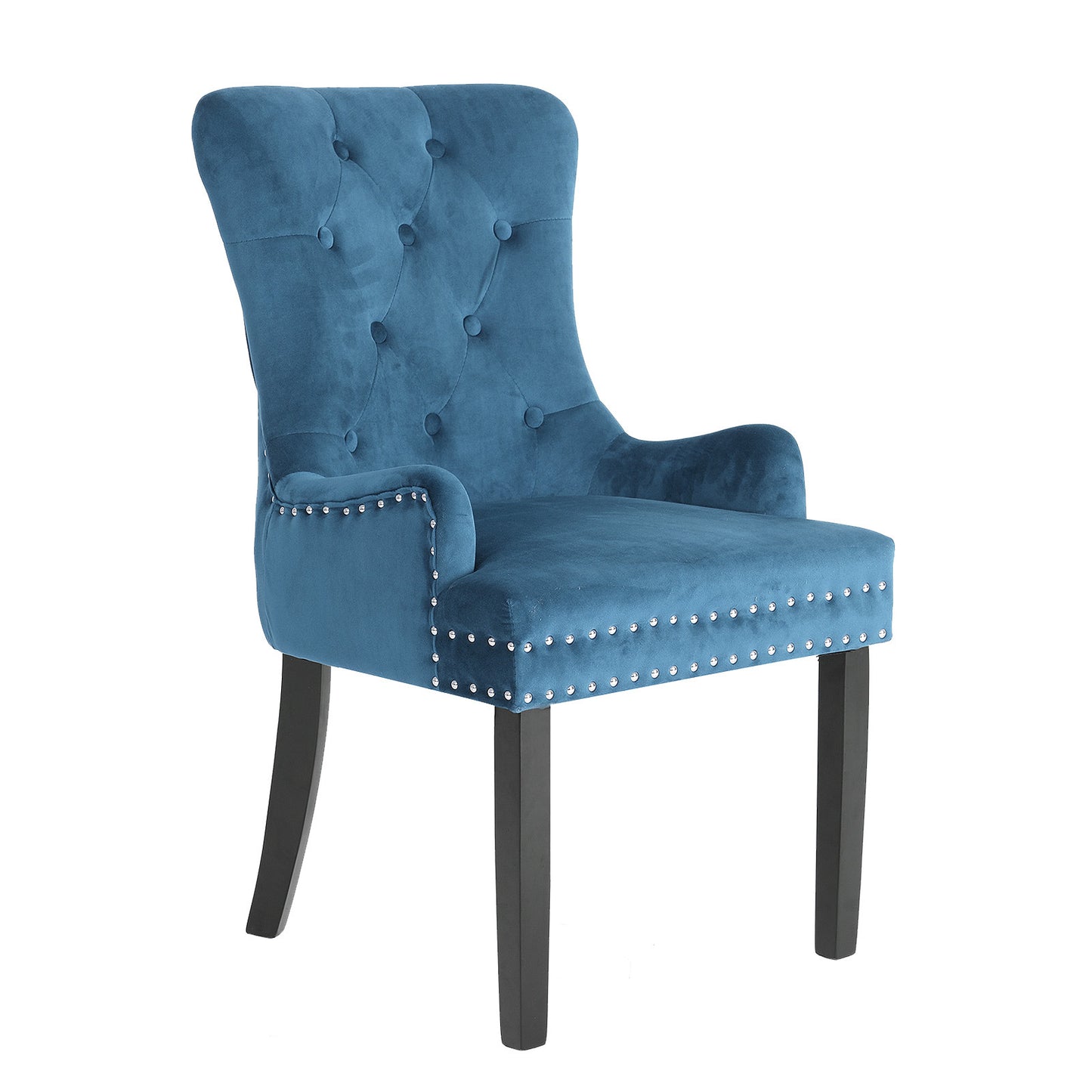 French Provincial Dining Chair Ring Studded Velvet Rubberwood Leg LISSE NAVY BLUE - Cosy Abode