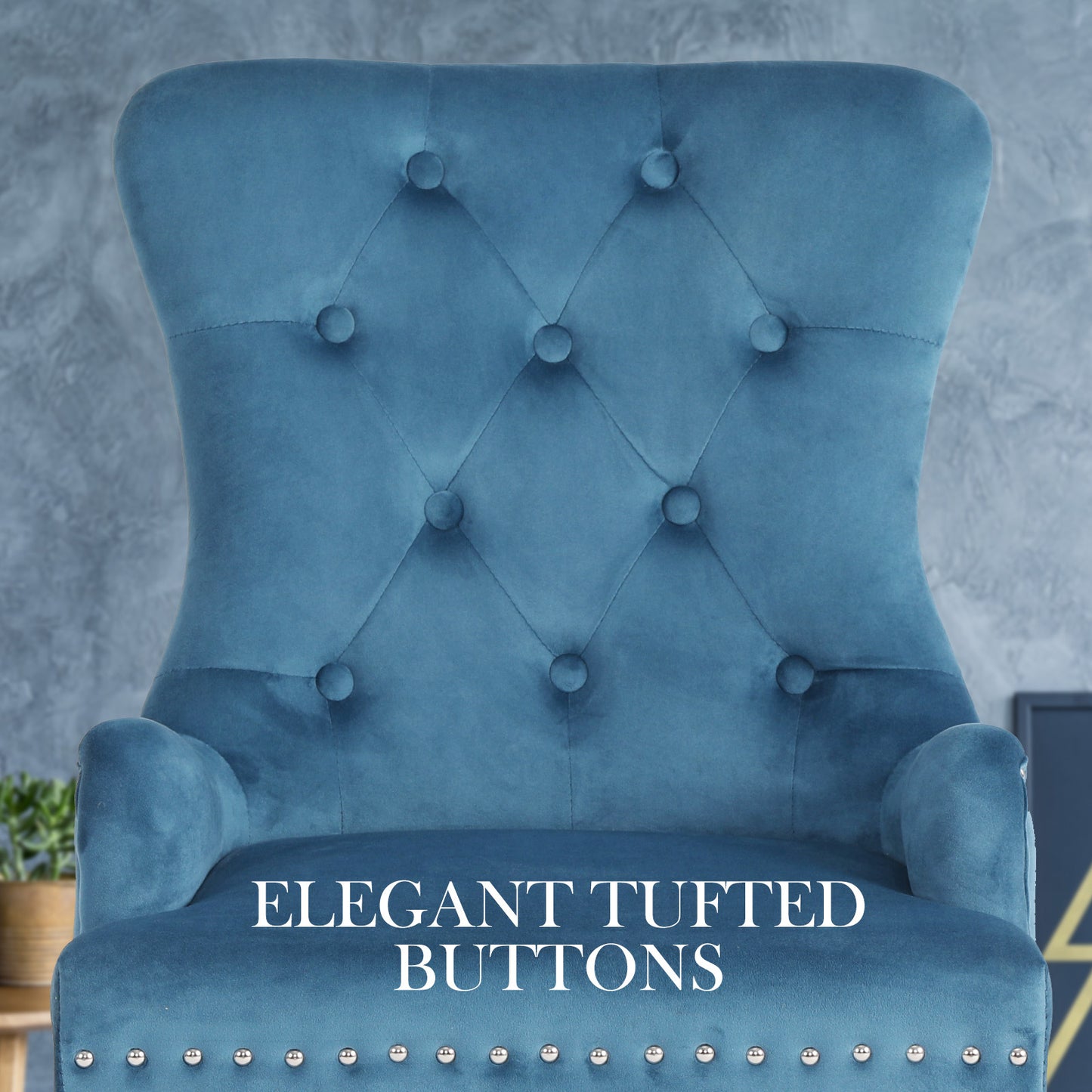 French Provincial Dining Chair Ring Studded Velvet Rubberwood Leg LISSE NAVY BLUE - Cosy Abode