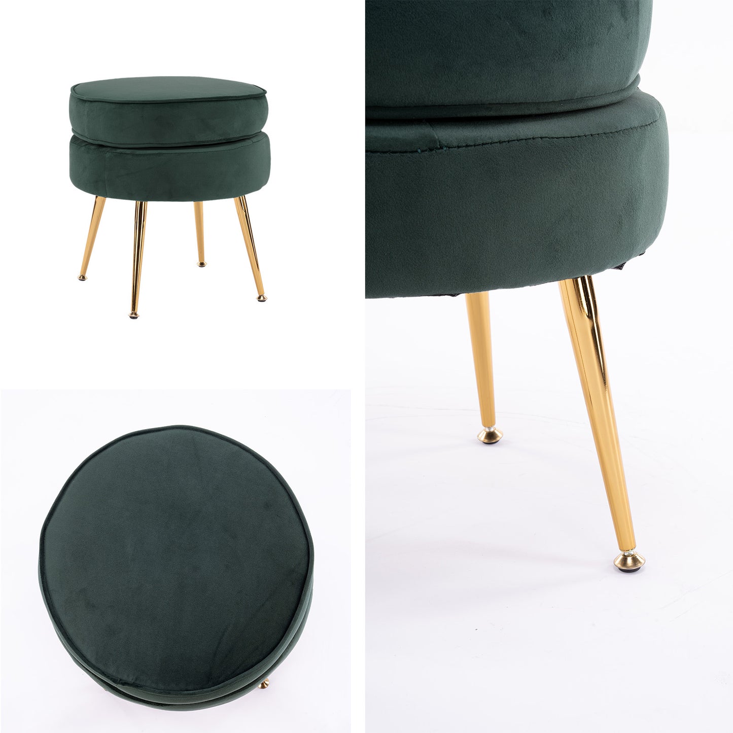 Ottoman Foot Stool Velvet Fabric Metal Leg Round - GREEN - Cosy Abode