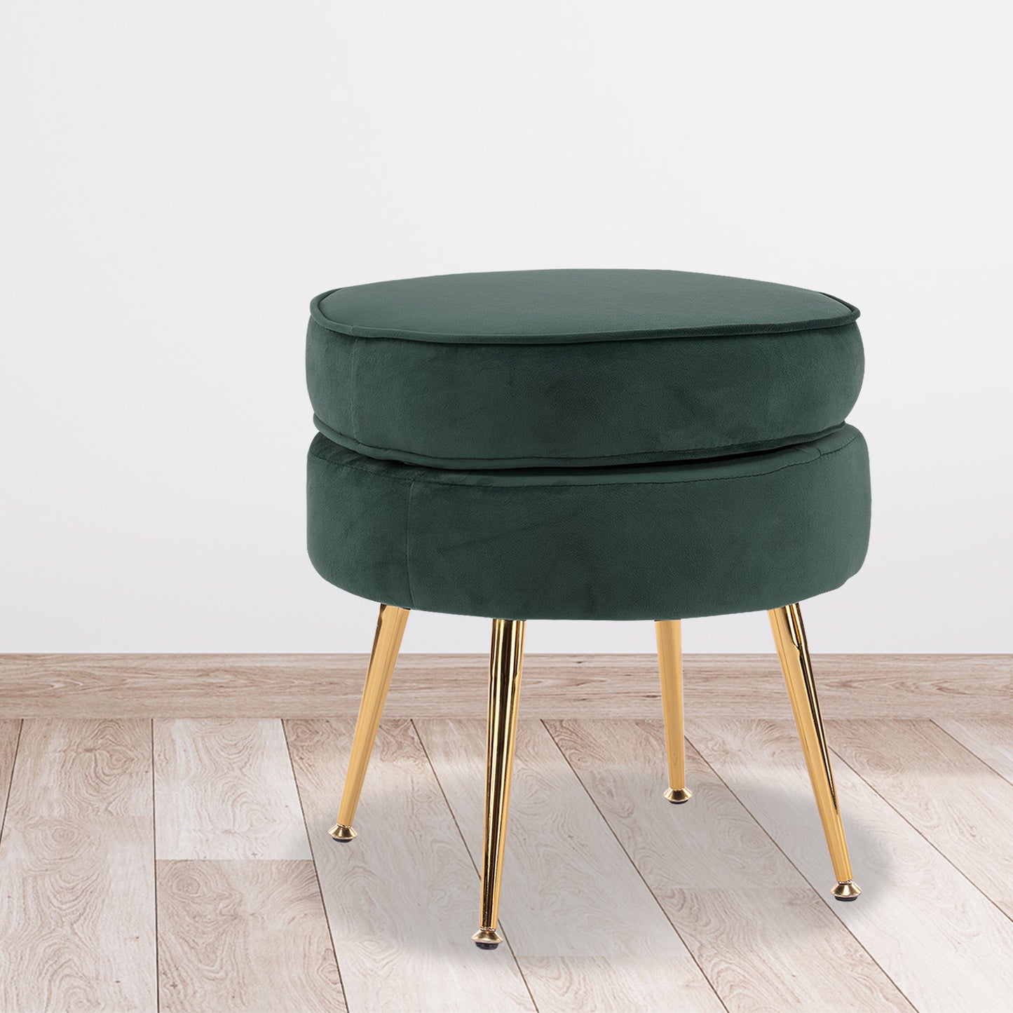 Ottoman Foot Stool Velvet Fabric Metal Leg Round - GREEN - Cosy Abode