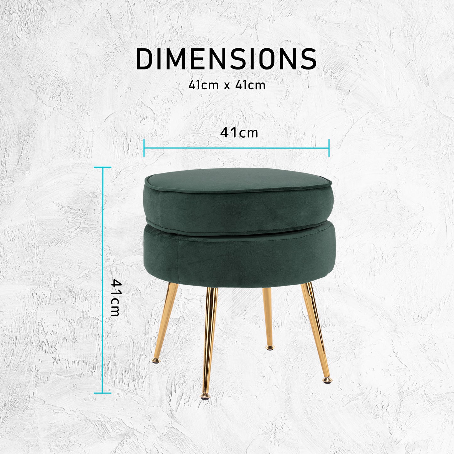 Ottoman Foot Stool Velvet Fabric Metal Leg Round - GREEN - Cosy Abode