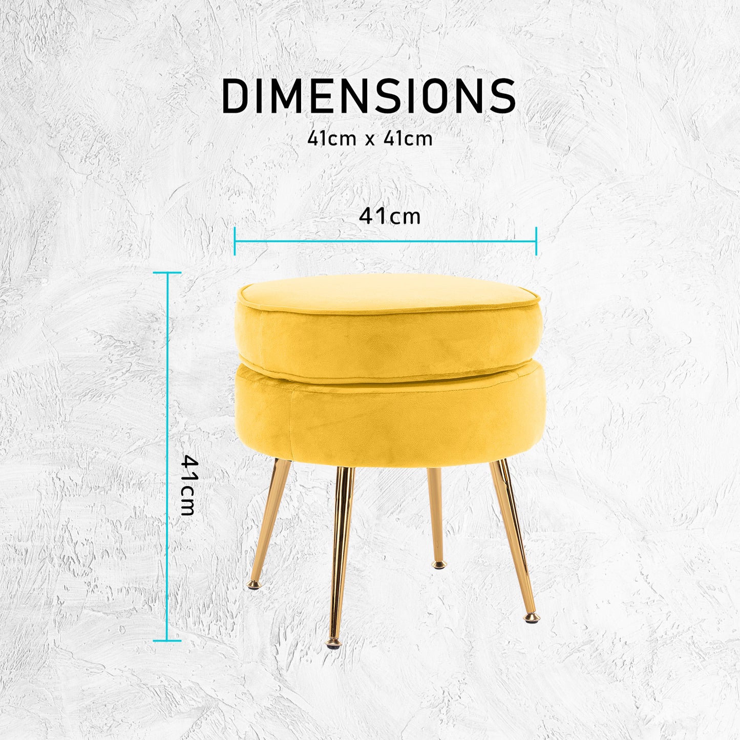 Ottoman Foot Stool Velvet Fabric Metal Legs Round - YELLOW - Cosy Abode