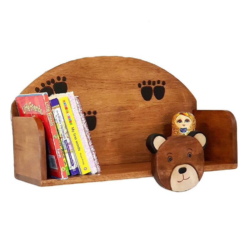 Wooden Wall Mounted Book Shelf Bear theme for children's room - Cosy Abode