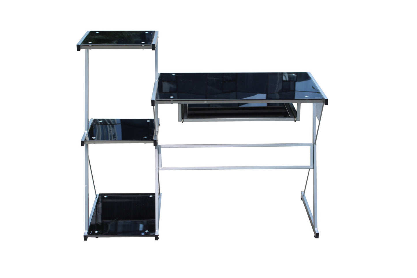 YES4HOMES Metal and Tempered Glass Computer Desk Laptop Writing Desk Gaming Table with Storage Shelves - Cosy Abode