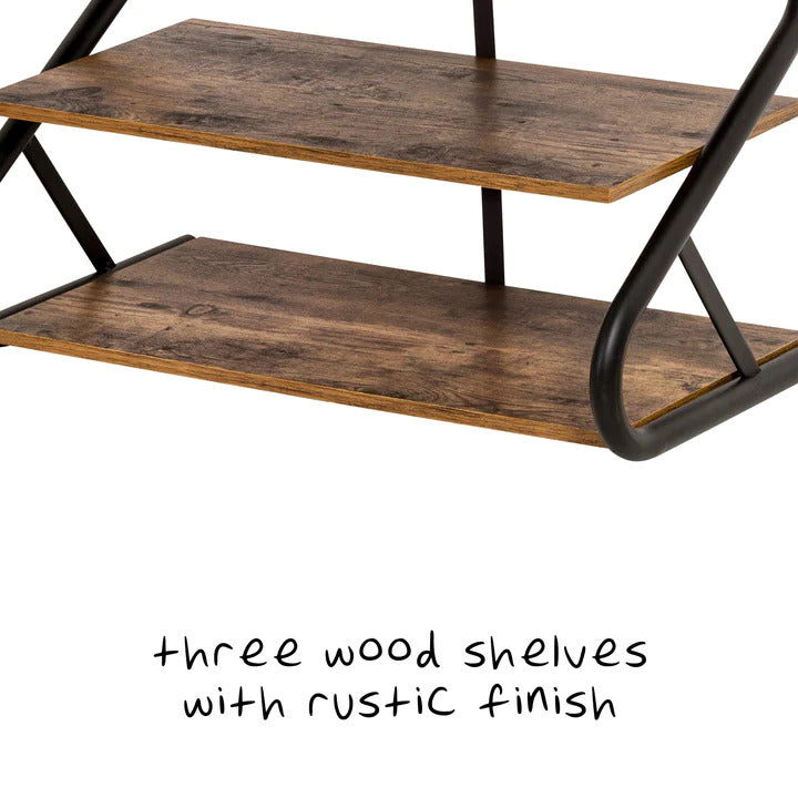 Matte Black Frame Rustic Wood 3-Tier Medium Shoe Rack Shelf Stand Storage Organizer - Cosy Abode