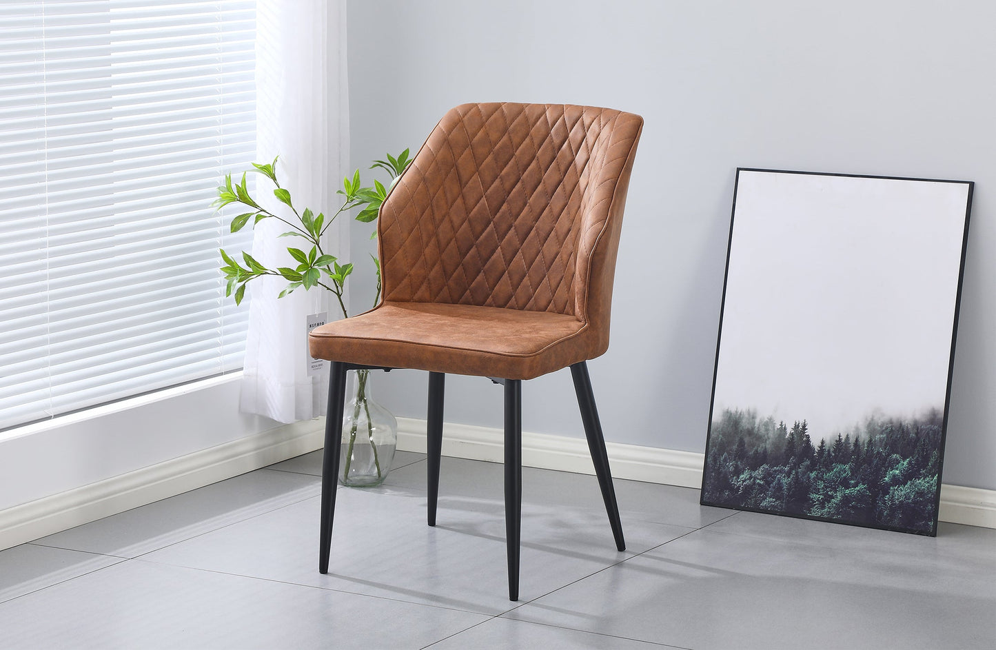 Set of 4 - Cross Pattern Dining Chair - Brown Black Legs - Cosy Abode