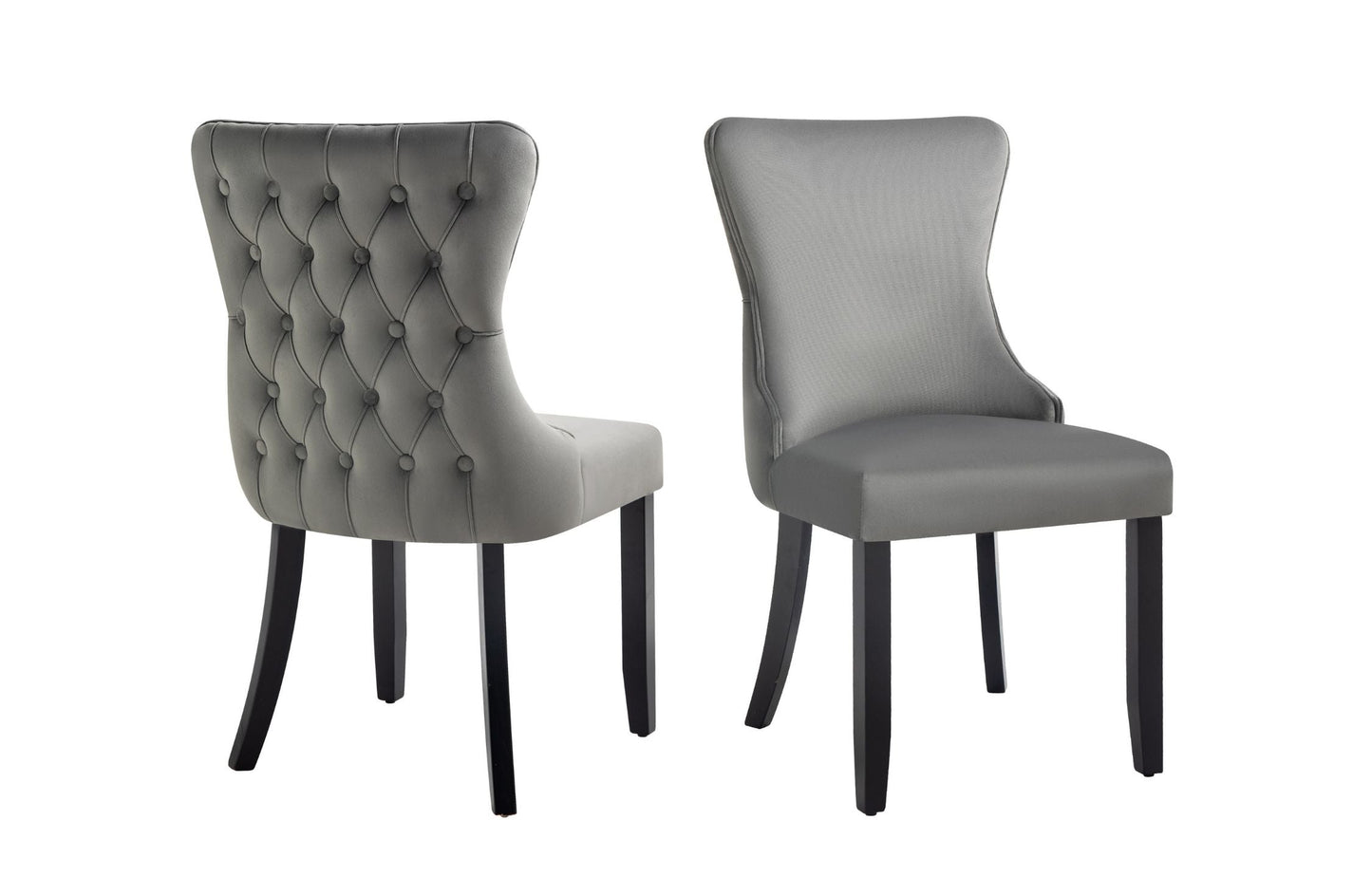 Paris Dark Grey Velvet and black Rubberwood Upholstered Dining Chairs Tufted Back -Set of 2 - Cosy Abode