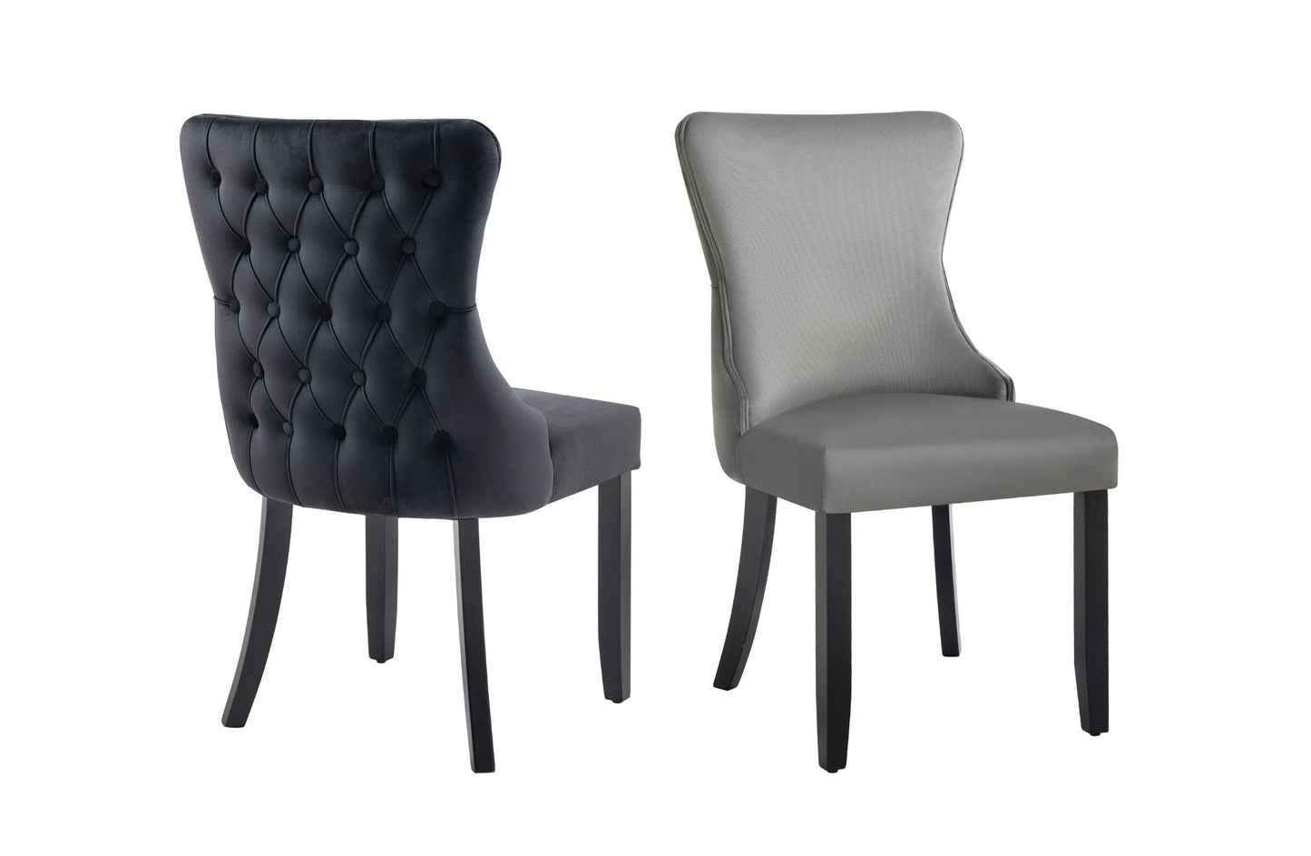 Paris Dark Grey Velvet and black Rubberwood Upholstered Dining Chairs Tufted Back -Set of 2 - Cosy Abode