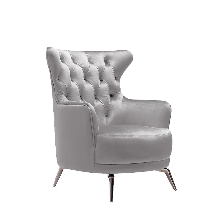 GRAND Tufted Velvet Light Grey Arm Chair - Cosy Abode
