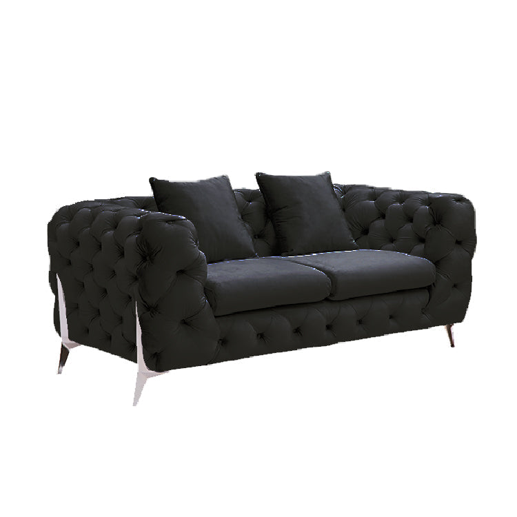 Grand Tufted Lounge - Black Velvet - Silver Legs - Cosy Abode