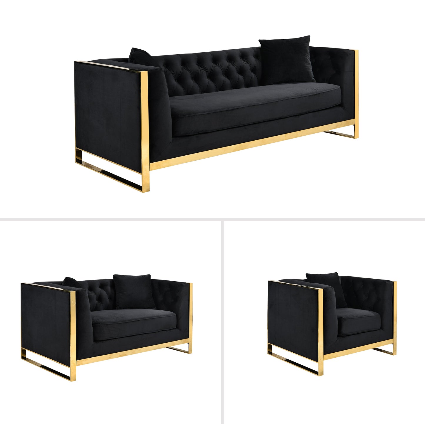 William Lounge - Black Velvet - Gold Trims - Cosy Abode