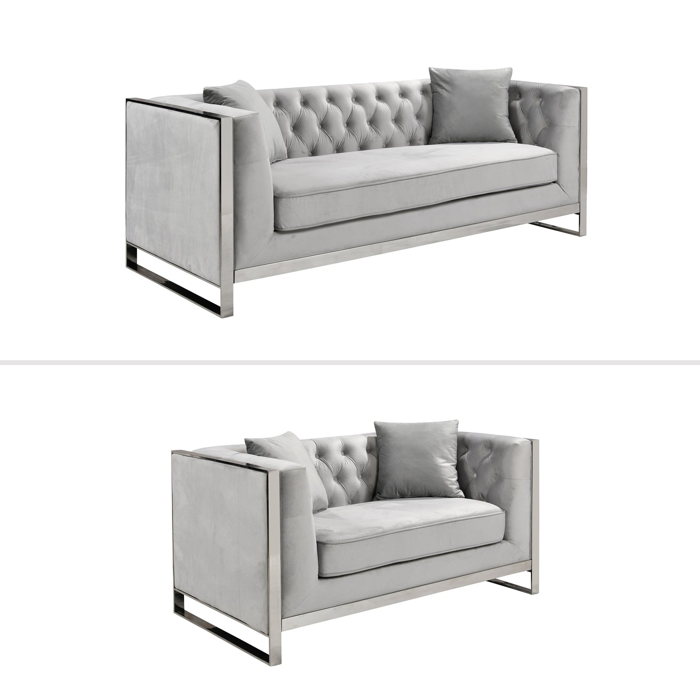 William Lounge - Light Grey Velvet - Silver Trims - Cosy Abode