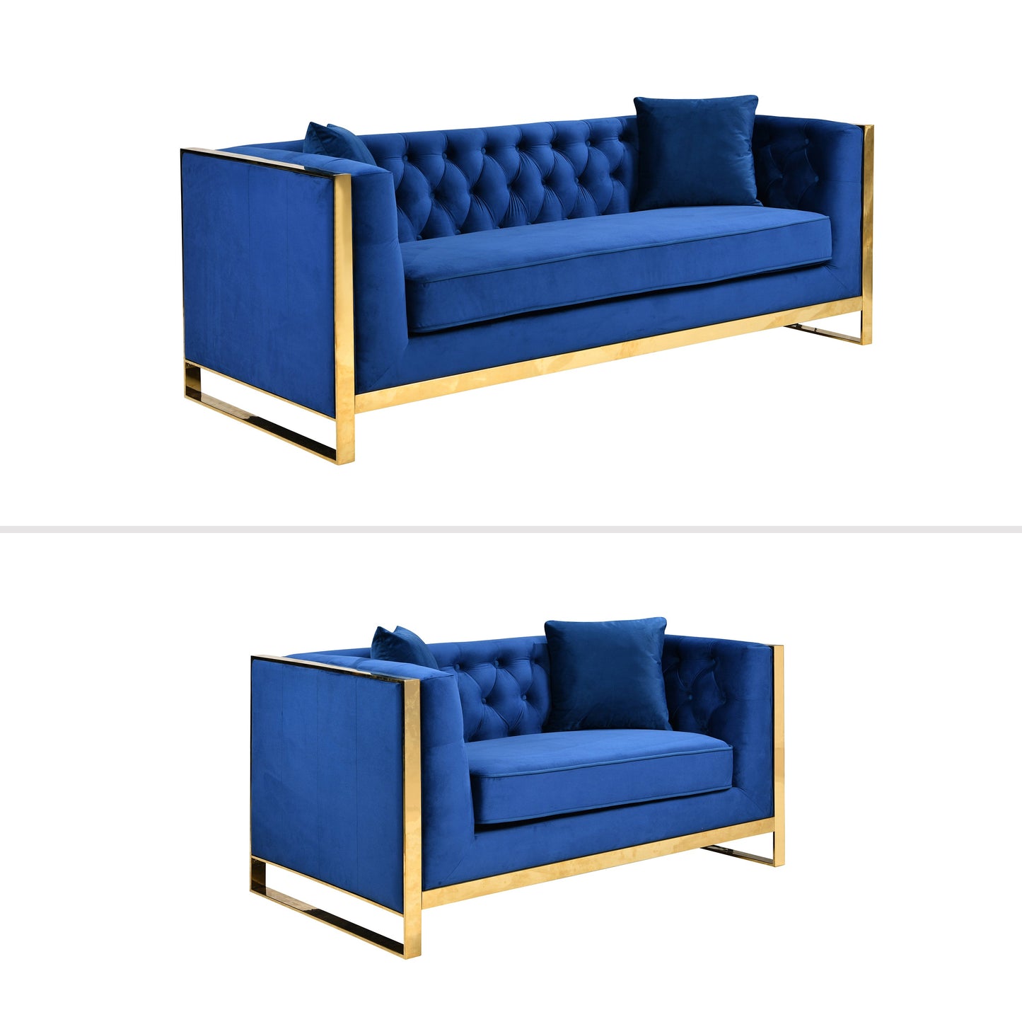 William Lounge - Blue Velvet - Gold Trims - Cosy Abode