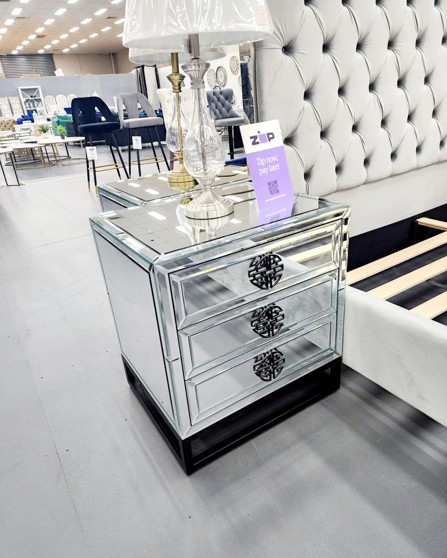 Athens Mirrored Bed Side Table -Black - Cosy Abode