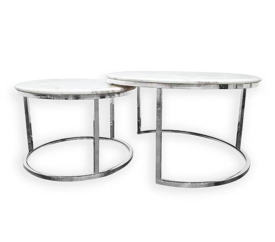 Nesting Style Coffee Table - White on Silver Stainless Steel - 80cm/60cm - Cosy Abode