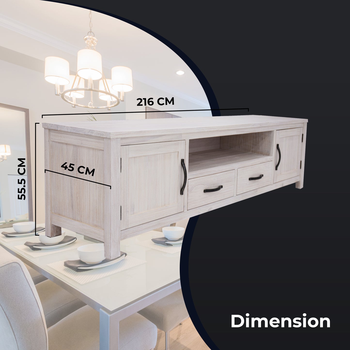 Foxglove ETU Entertainment TV Unit 216cm 2 Drawer 2 Door Mt Ash Wood - White - Cosy Abode
