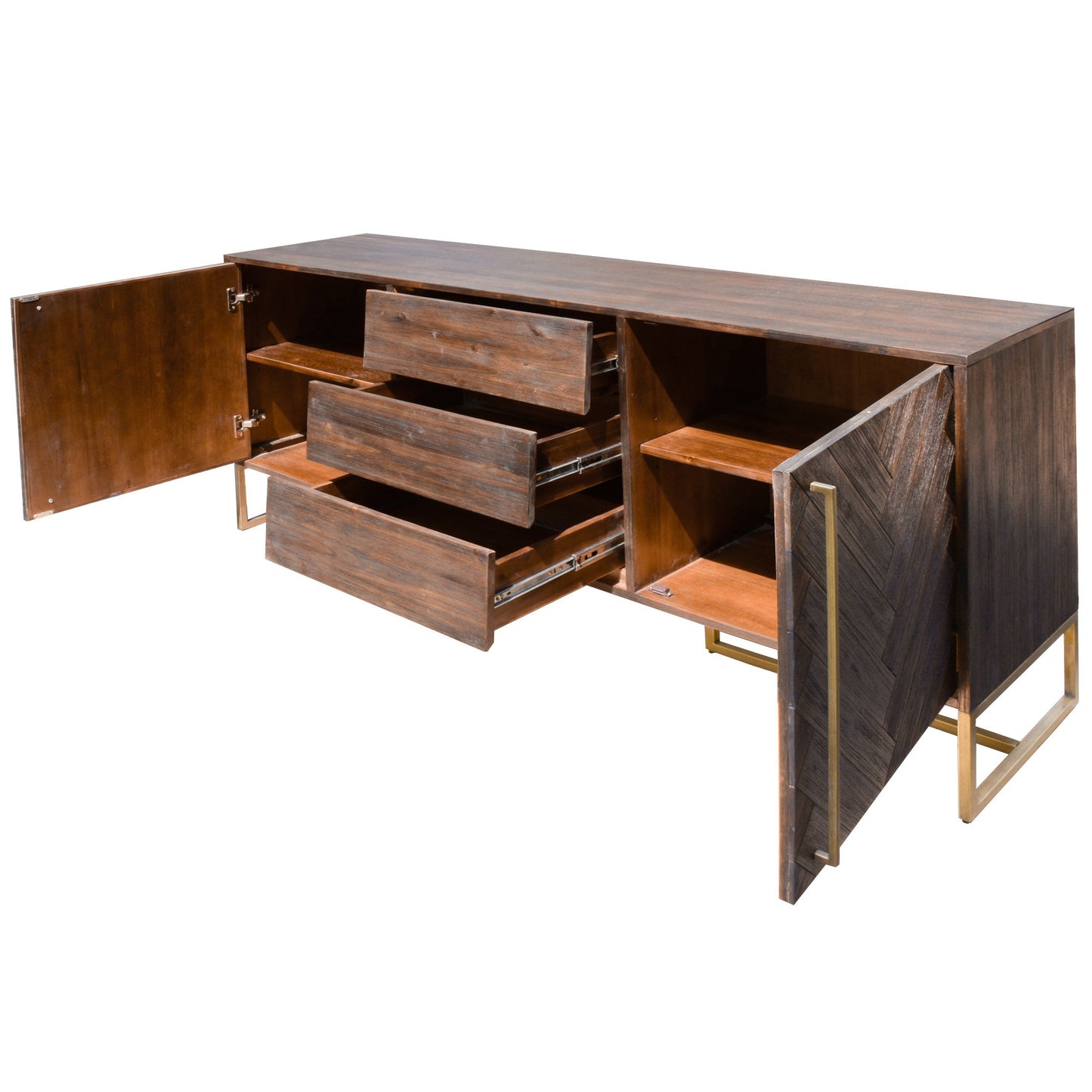 Tuberose Buffet Table 180cm 2 Door 3 Drawer Solid Acacia Timber Wood - Brown - Cosy Abode
