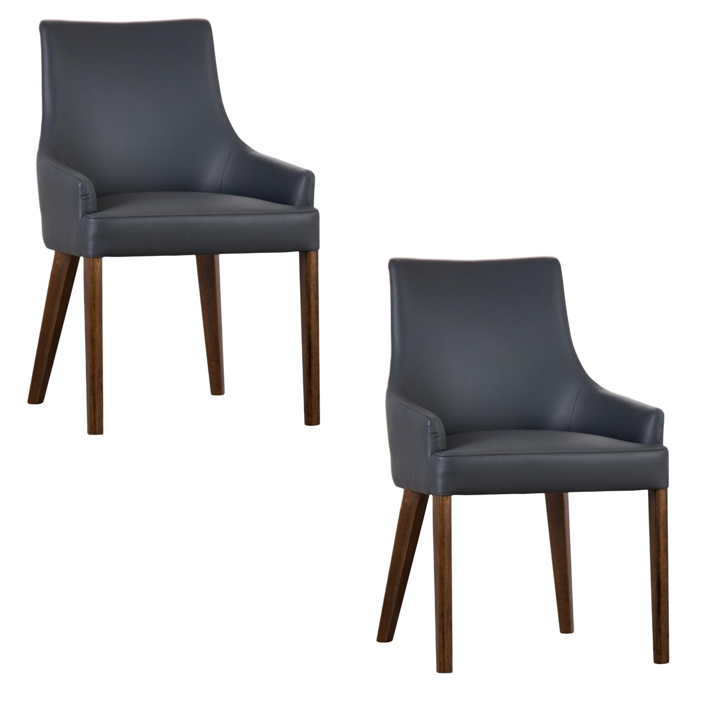 Tuberose Dining Chair Set of 2 PU Leather Solid Acacia Wood Furniture Dark Grey - Cosy Abode