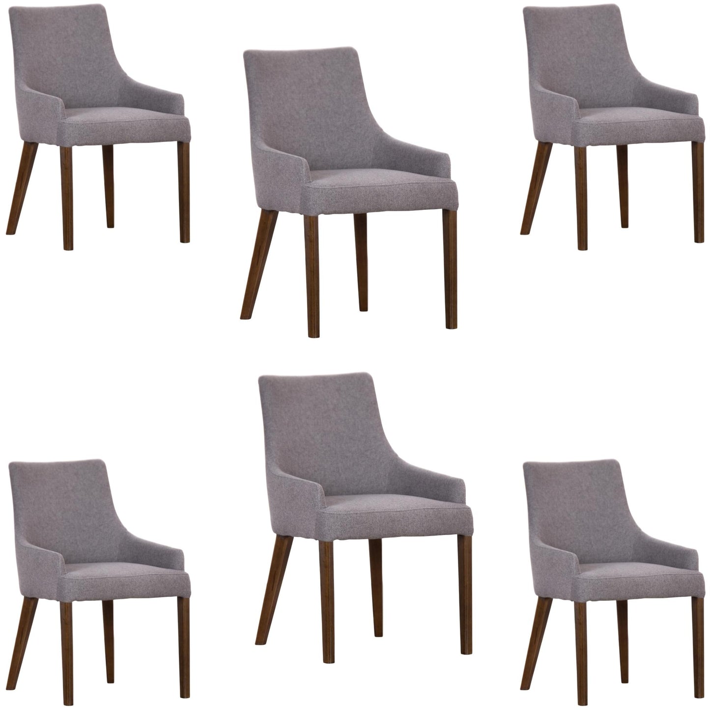 Tuberose Dining Chair Set of 6 Fabric Seat Solid Acacia Wood Furniture - Grey - Cosy Abode