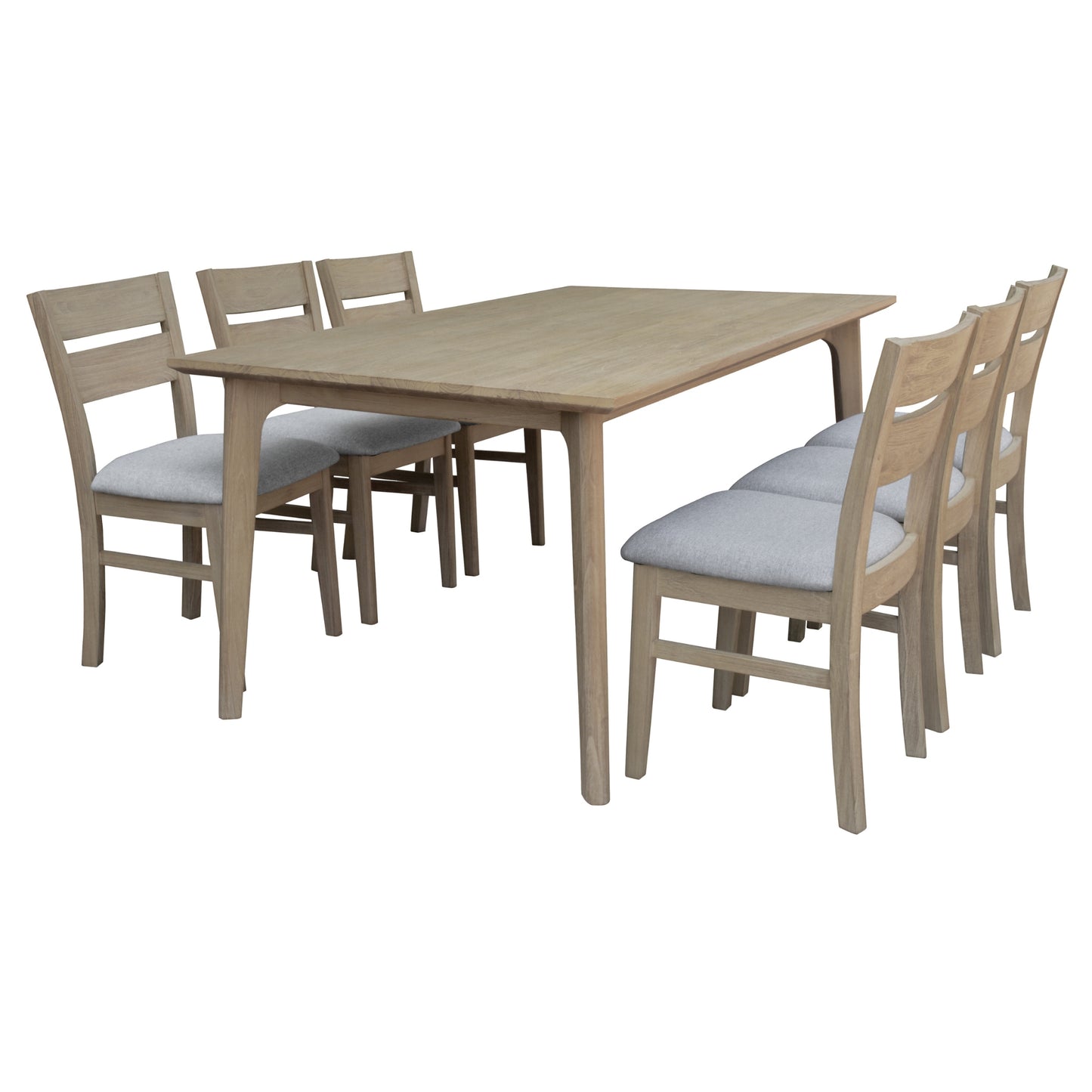 Tyler 7pc 180cm Dining Table Set Fabric Chair Solid Acacia Wood Brushed Smoke - Cosy Abode