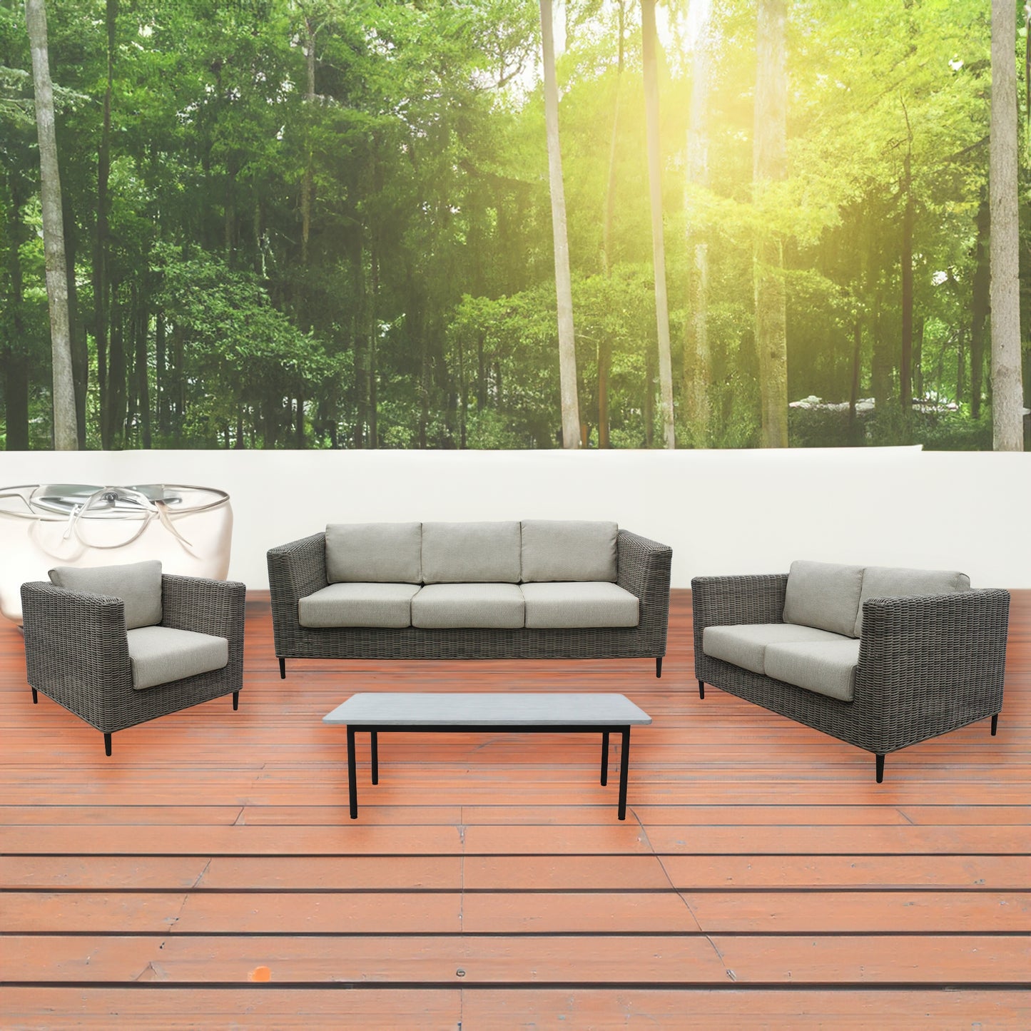 Lara 1 Seater Outdoor Sofa Armchair Rattan Wicker Lounge Light Grey - Cosy Abode