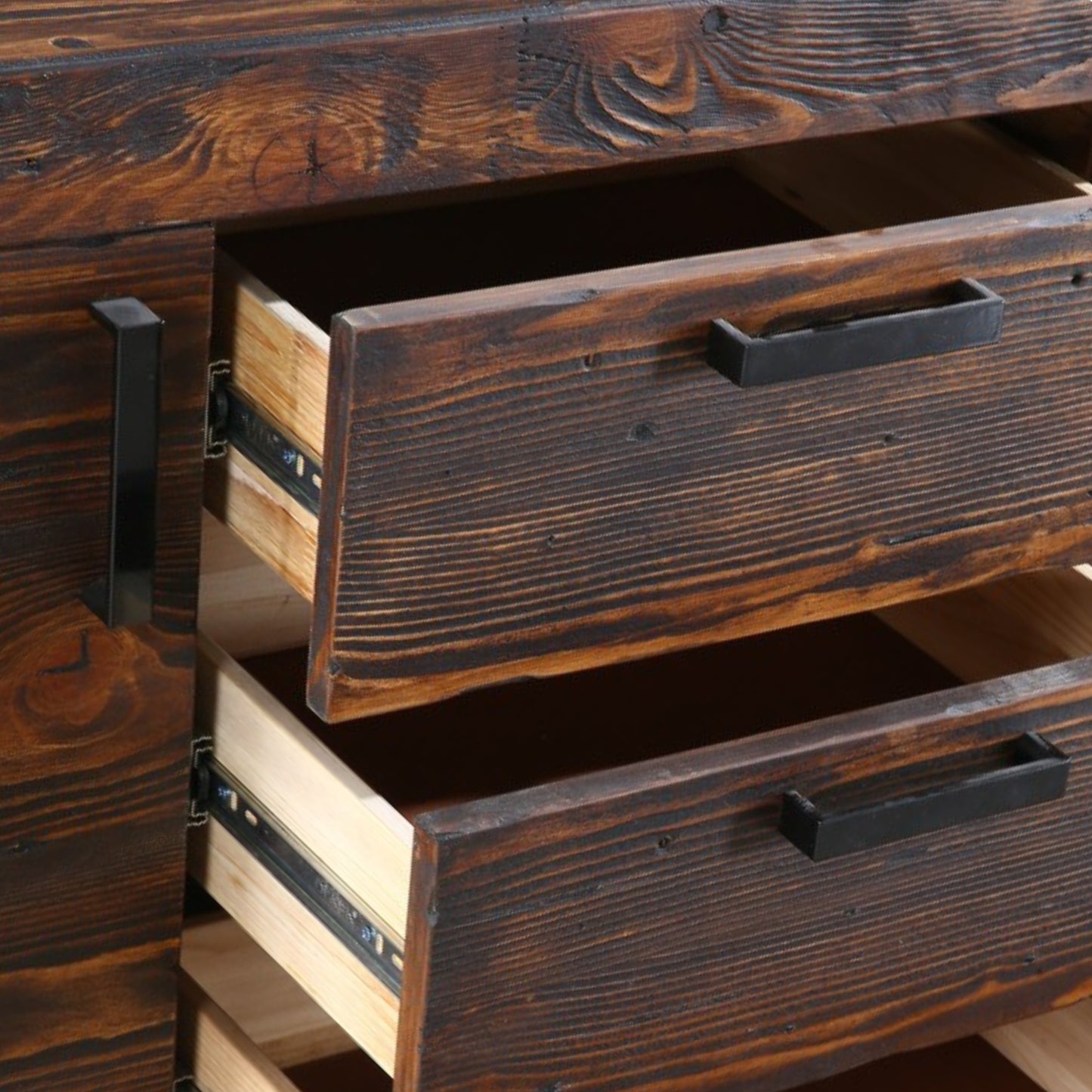 Rustica 150cm Buffet Table Cabinet Solid Pine Wood 3 Drawer 2 Door Black - Cosy Abode