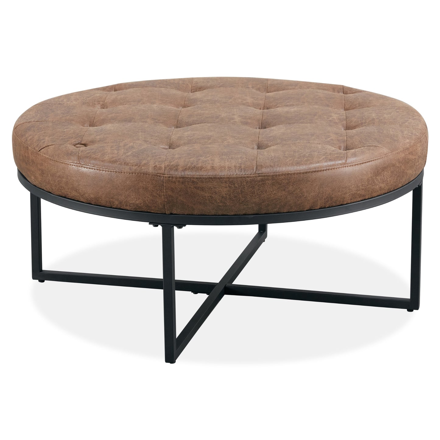 Chelsea Round Ottoman Footstool Bench Dark Brown - Cosy Abode