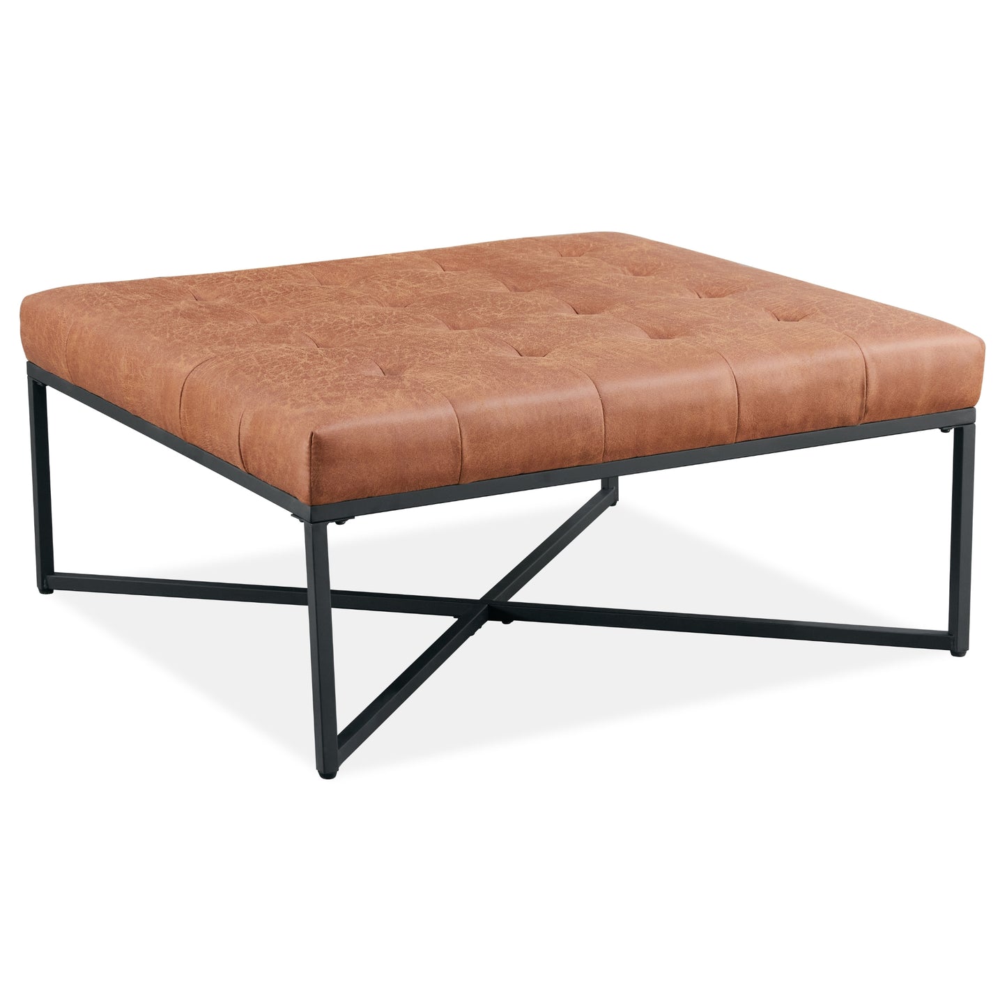 Chelsea Fabric Square Ottoman Footstool Bench Light Brown - Cosy Abode