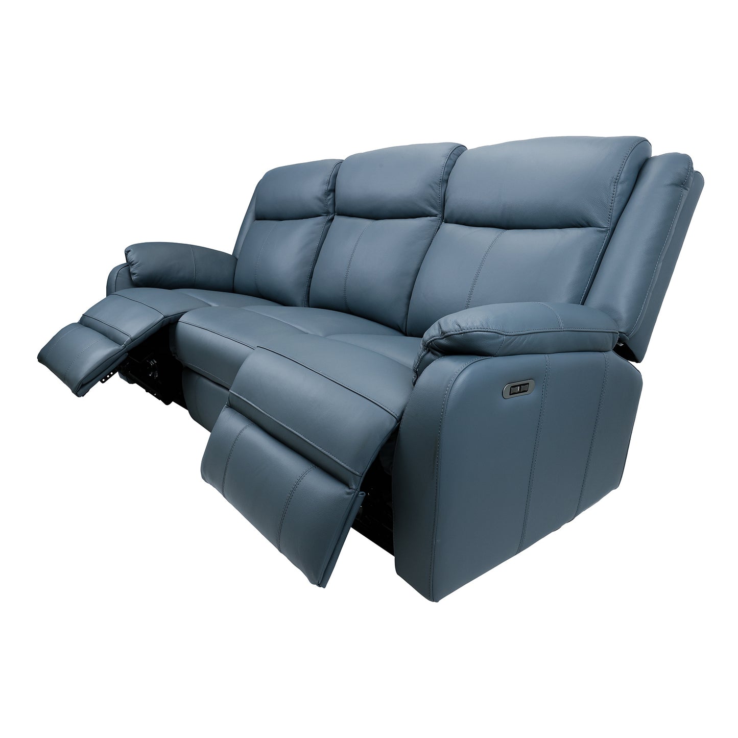 Bella 3 Seater Electric Recliner Genuine Leather Upholstered Lounge - Blue - Cosy Abode