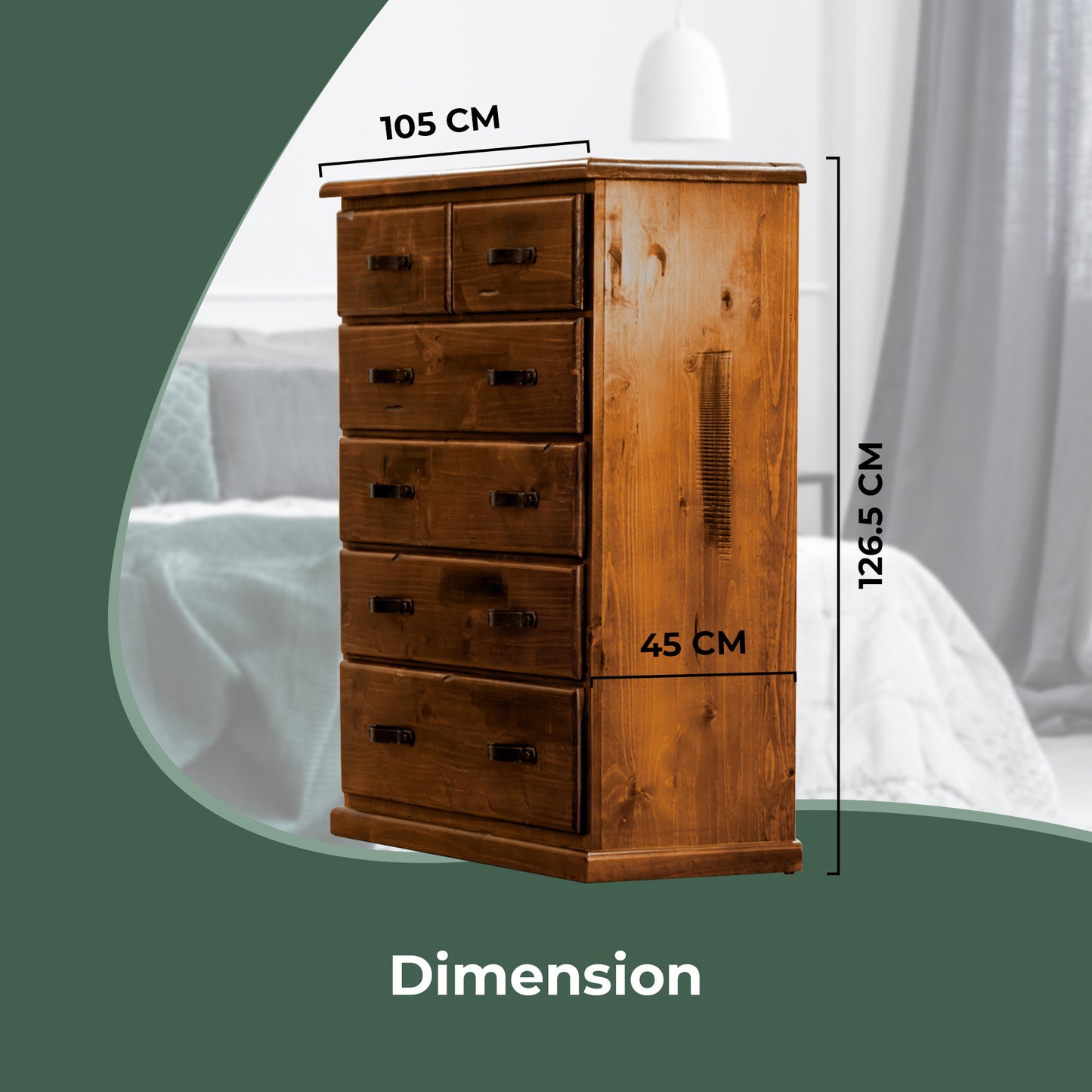 Umber Tallboy 6 Chest of Drawers Solid Pine Wood Storage Cabinet - Dark Brown - Cosy Abode